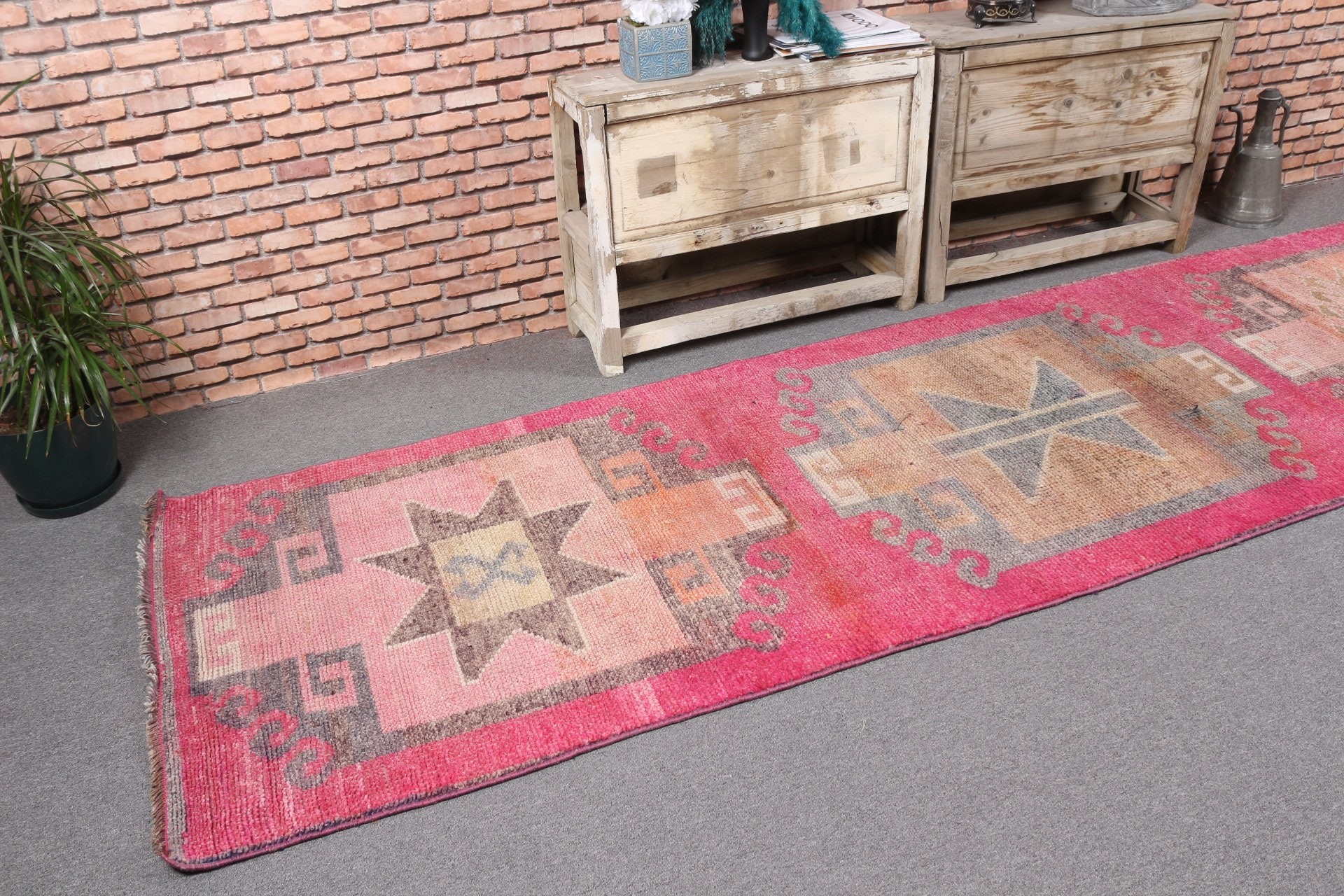 Koridor Halısı, Türk Halısı, Pembe Havalı Halı, Koridor Halıları, Anadolu Halısı, 3,1x11,3 ft Koşucu Halısı, Yün Halısı, Koridor Halıları, Vintage Halı