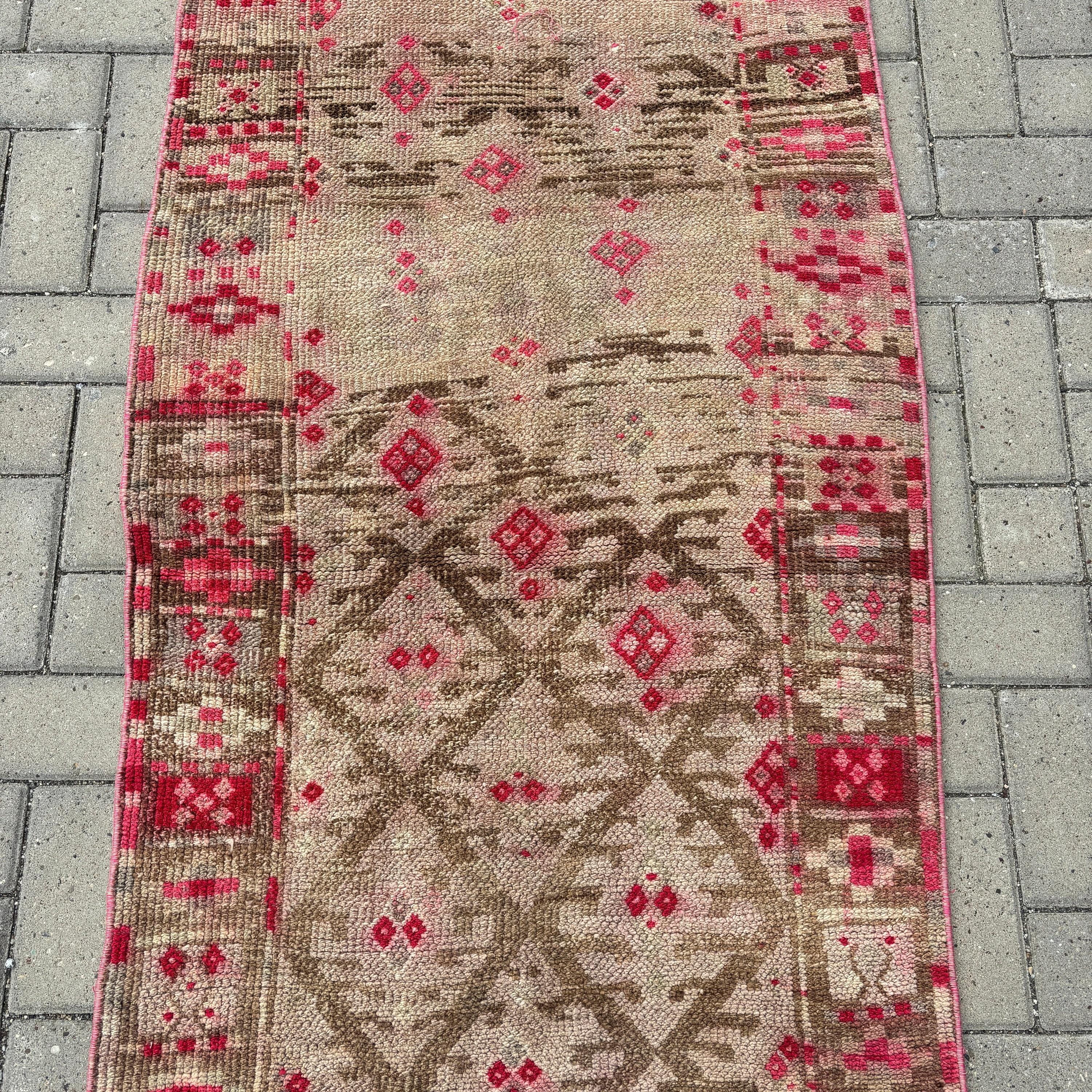 Oushak Halı, 2.6x11.8 ft Yolluk Halıları, Düz Dokuma Halılar, Uzun Yolluk Halısı, Vintage Halılar, Türk Halısı, Bej Boho Halısı, Koridor Halıları