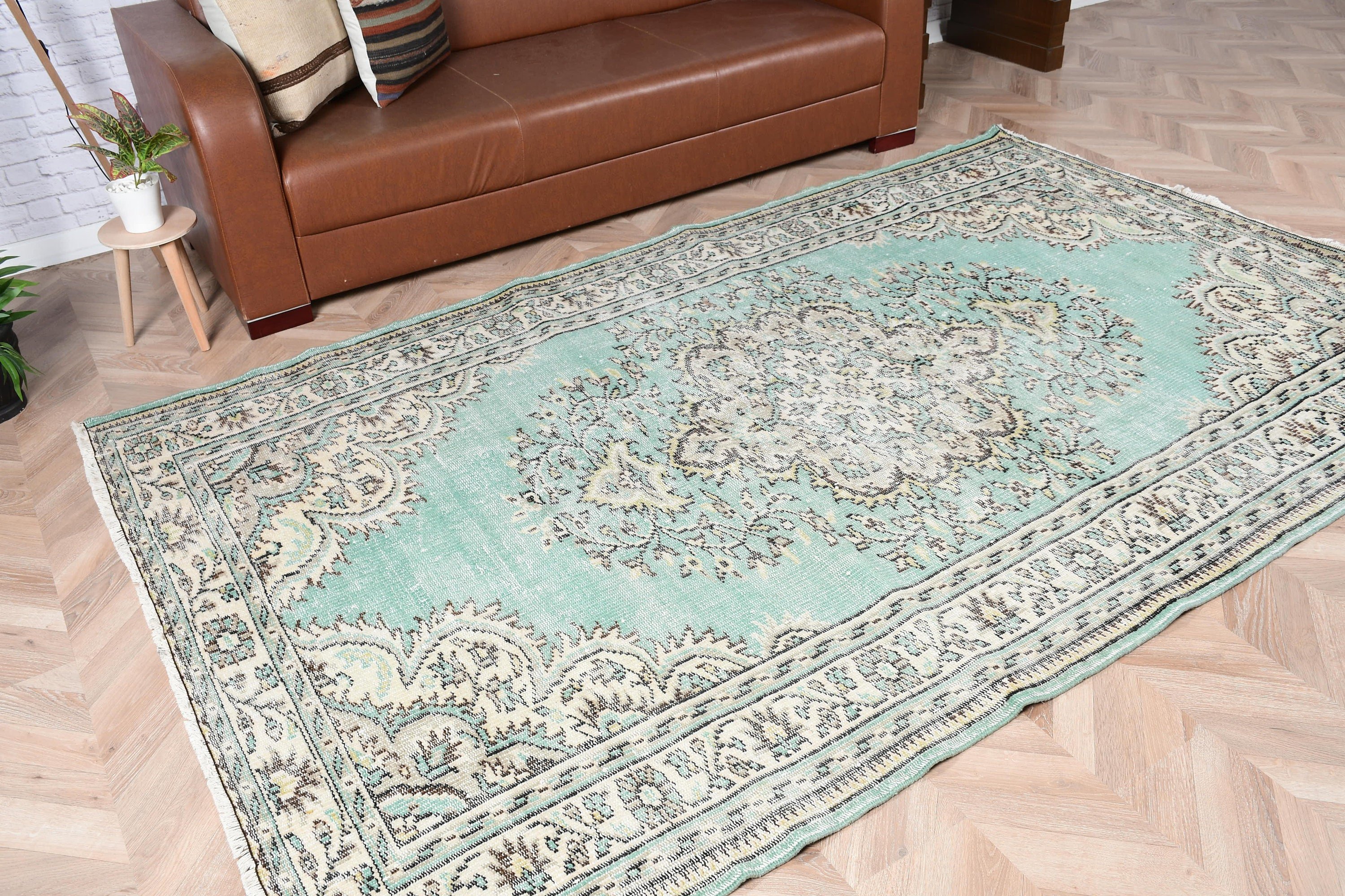 Yatak Odası Halıları, Yeşil Oushak Halıları, Yün Halıları, 5.3x8.8 ft Büyük Halı, Vintage Halı, Türk Halısı, Yatak Odası Halıları, Oturma Odası Halısı, Salon Halısı