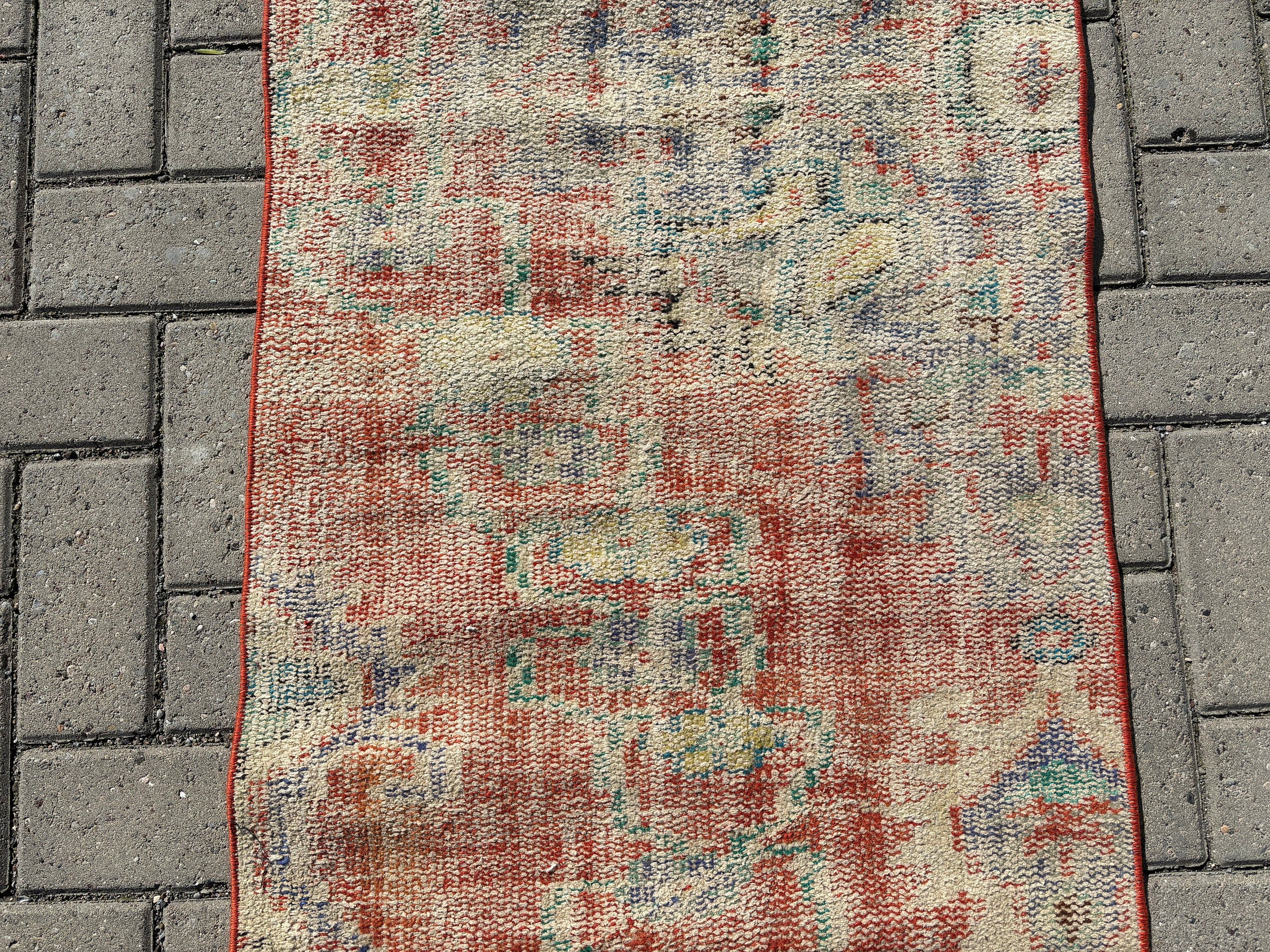 Handwoven Rug, Orange Oriental Rug, Rugs for Bath, Neutral Rug, Bathroom Rug, Turkish Rug, 2x5 ft Small Rugs, Vintage Rugs, Nursery Rugs