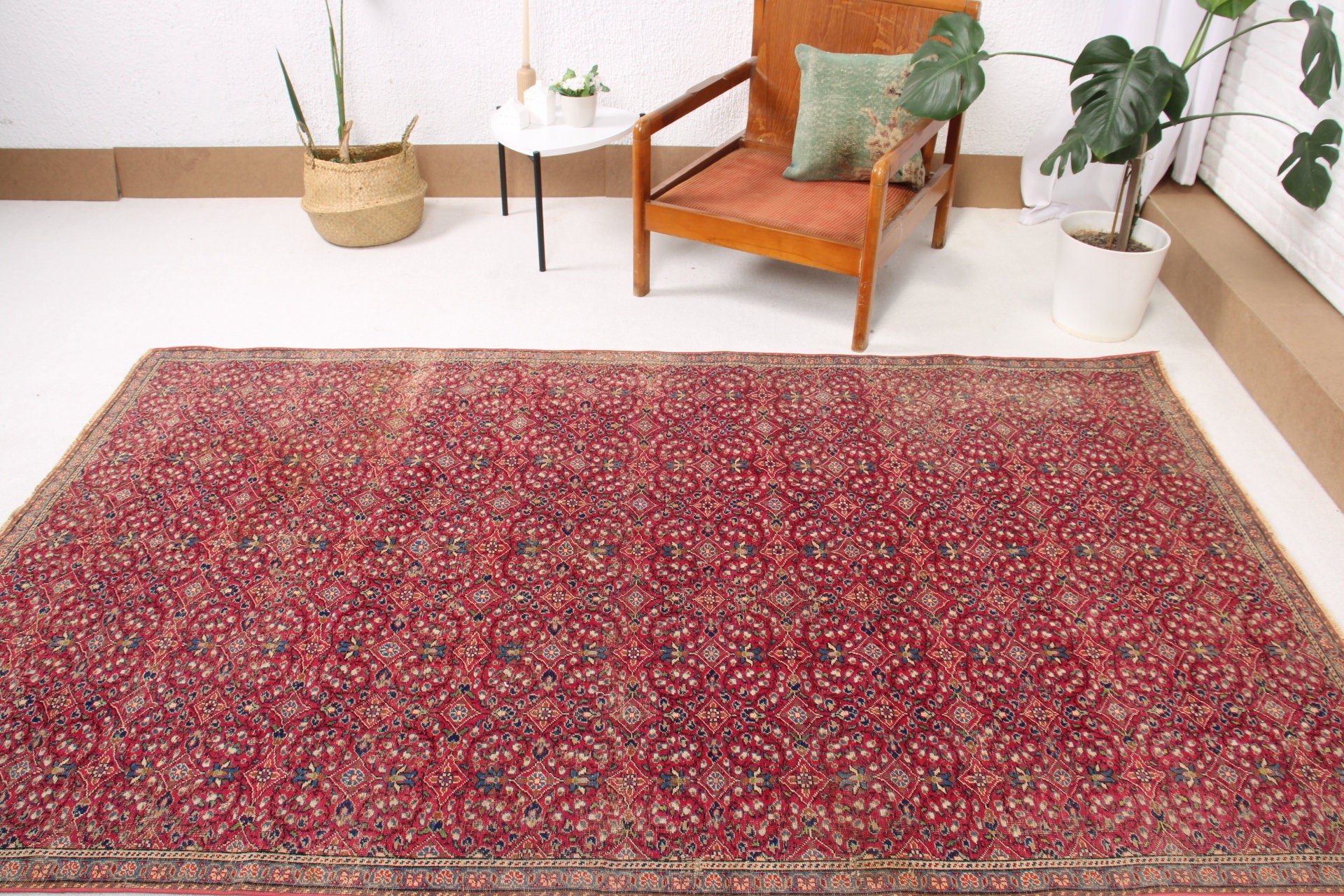 5.1x8.4 ft Büyük Halılar, Oushak Halıları, Büyük Oushak Halıları, Yemek Odası Halıları, Pembe Boho Halıları, Türk Halıları, Vintage Halı