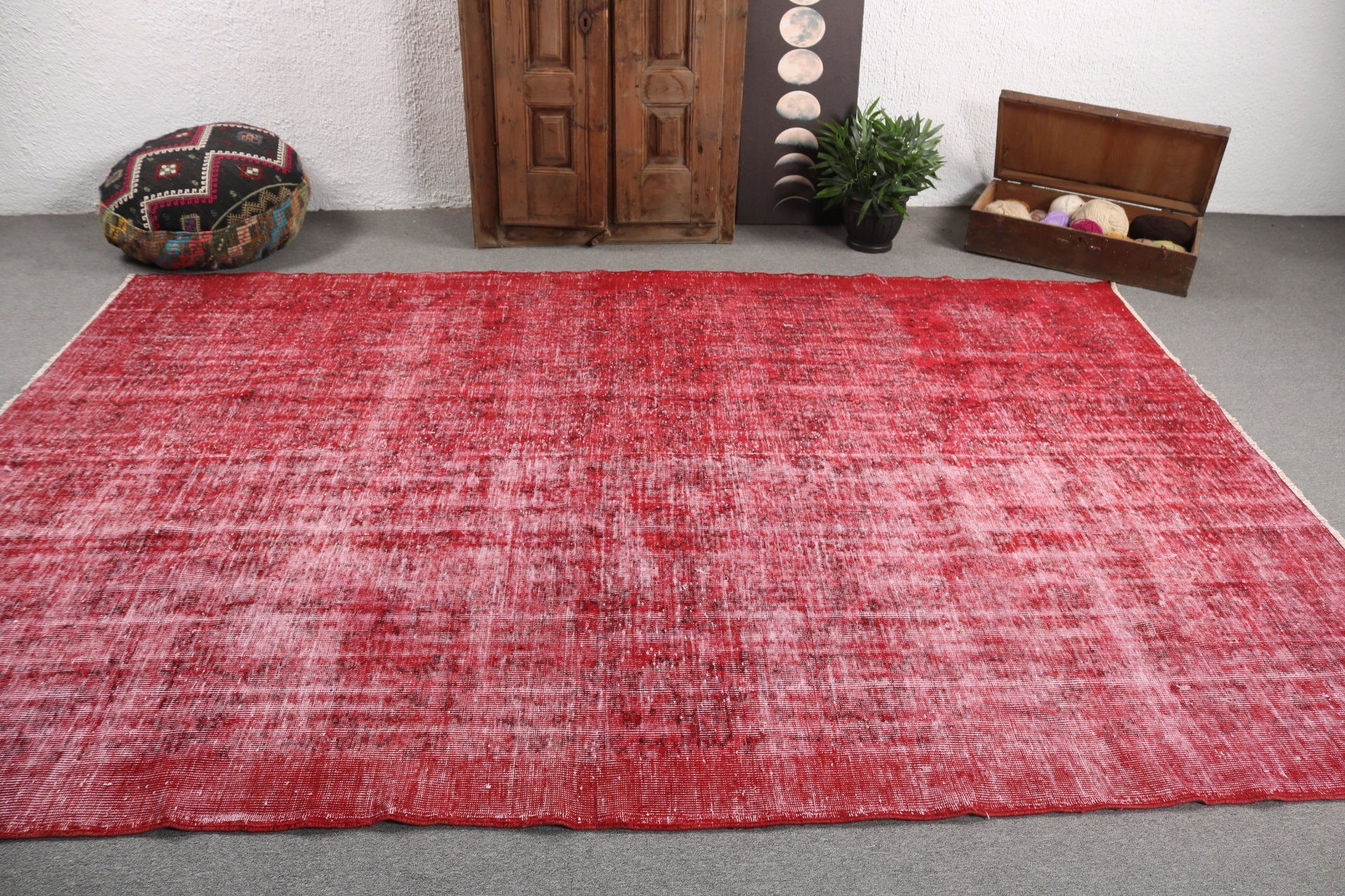 Red Neutral Rugs, Vintage Rugs, Home Decor Rugs, Moroccan Rugs, Tribal Rug, 7.1x10.2 ft Oversize Rug, Turkish Rugs, Oversize Vintage Rugs