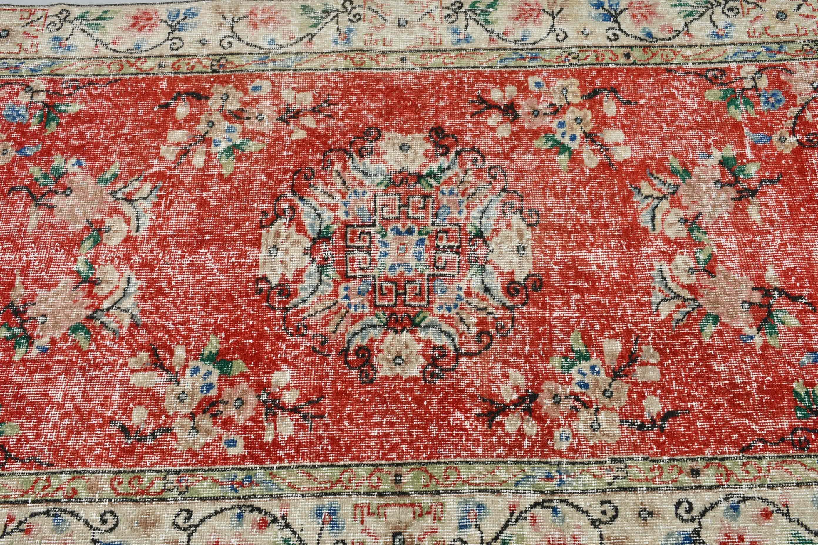 Bedroom Rug, Floor Rug, Vintage Rug, Rugs for Kitchen, Kitchen Rugs, Red Moroccan Rug, Oriental Rug, Turkish Rugs, 3.4x7.5 ft Area Rug