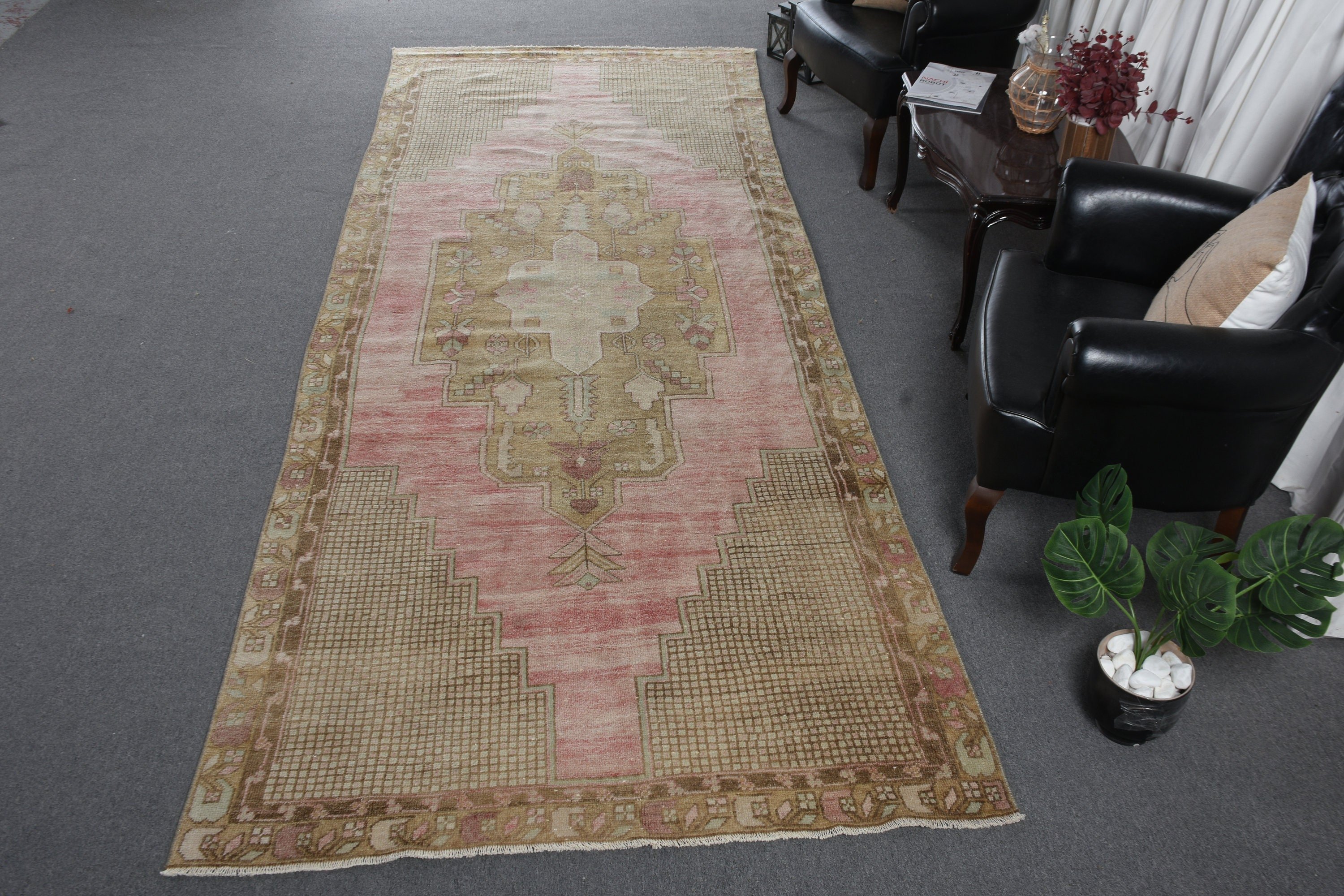 El Yapımı Halılar, Mutfak Halısı, Ev Dekorasyonu Halısı, Yeşil Zemin Halısı, 4.7x12.8 ft Runner Halısı, Koridor Halısı, Oryantal Halı, Vintage Halı, Türk Halıları