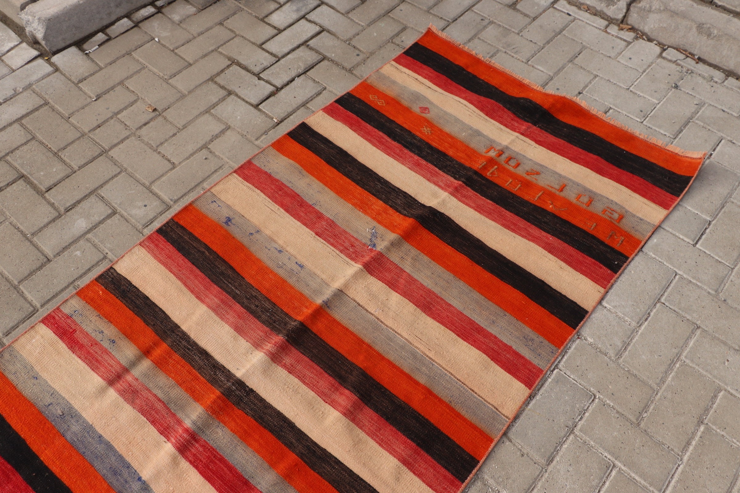 Kilim, Mutfak Halıları, Vintage Halılar, Mutfak Halısı, Bej Mutfak Halısı, 3.3x11.4 ft Yolluk Halısı, Koridor Halısı, Türk Halısı