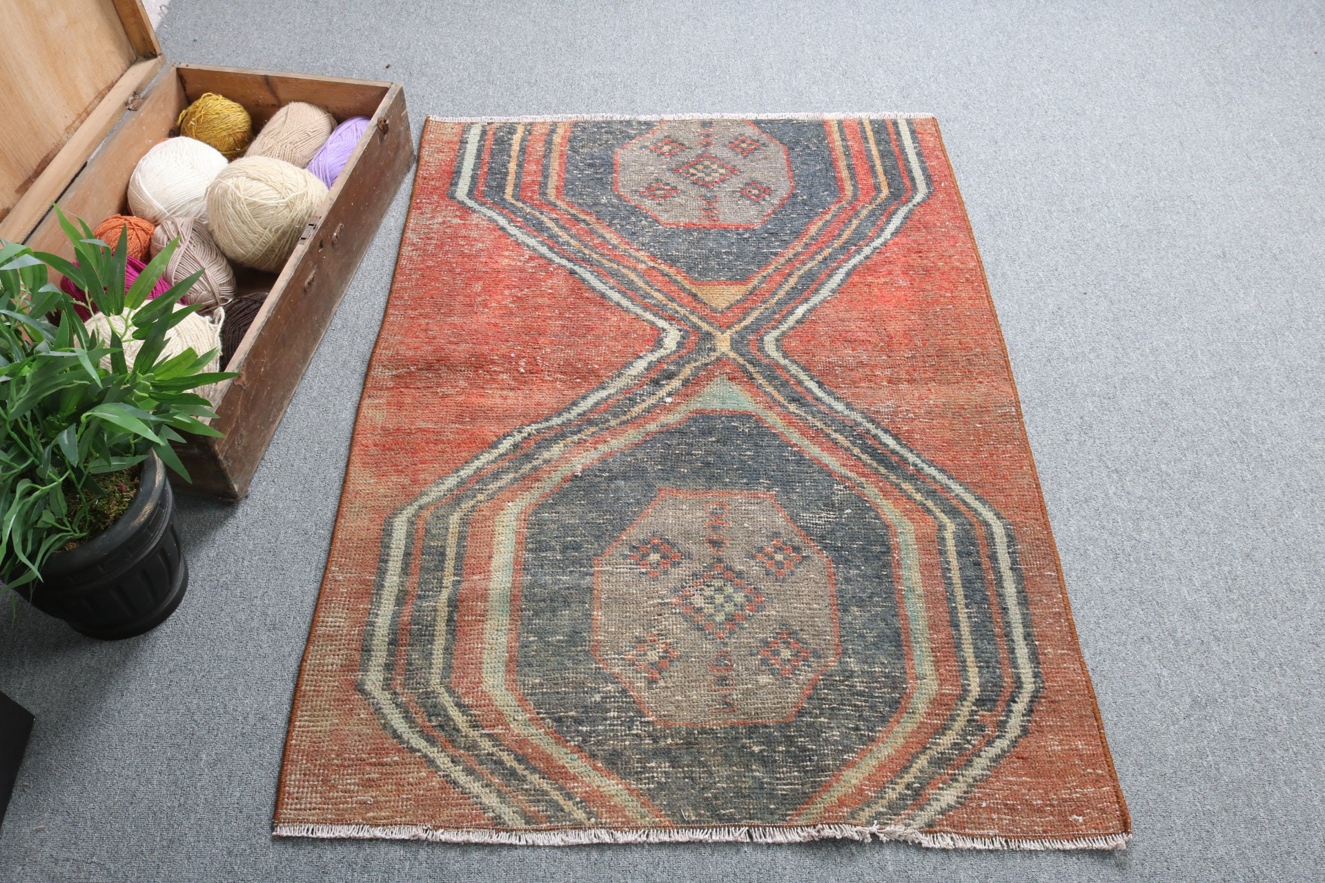 Duvara Asılı Halı, Vintage Halı, Küçük Boho Halı, Kırmızı Düz ​​Dokuma Halılar, Türk Halıları, 3x4 ft Küçük Halılar, Ev Dekorasyonu Halıları, Geometrik Halı