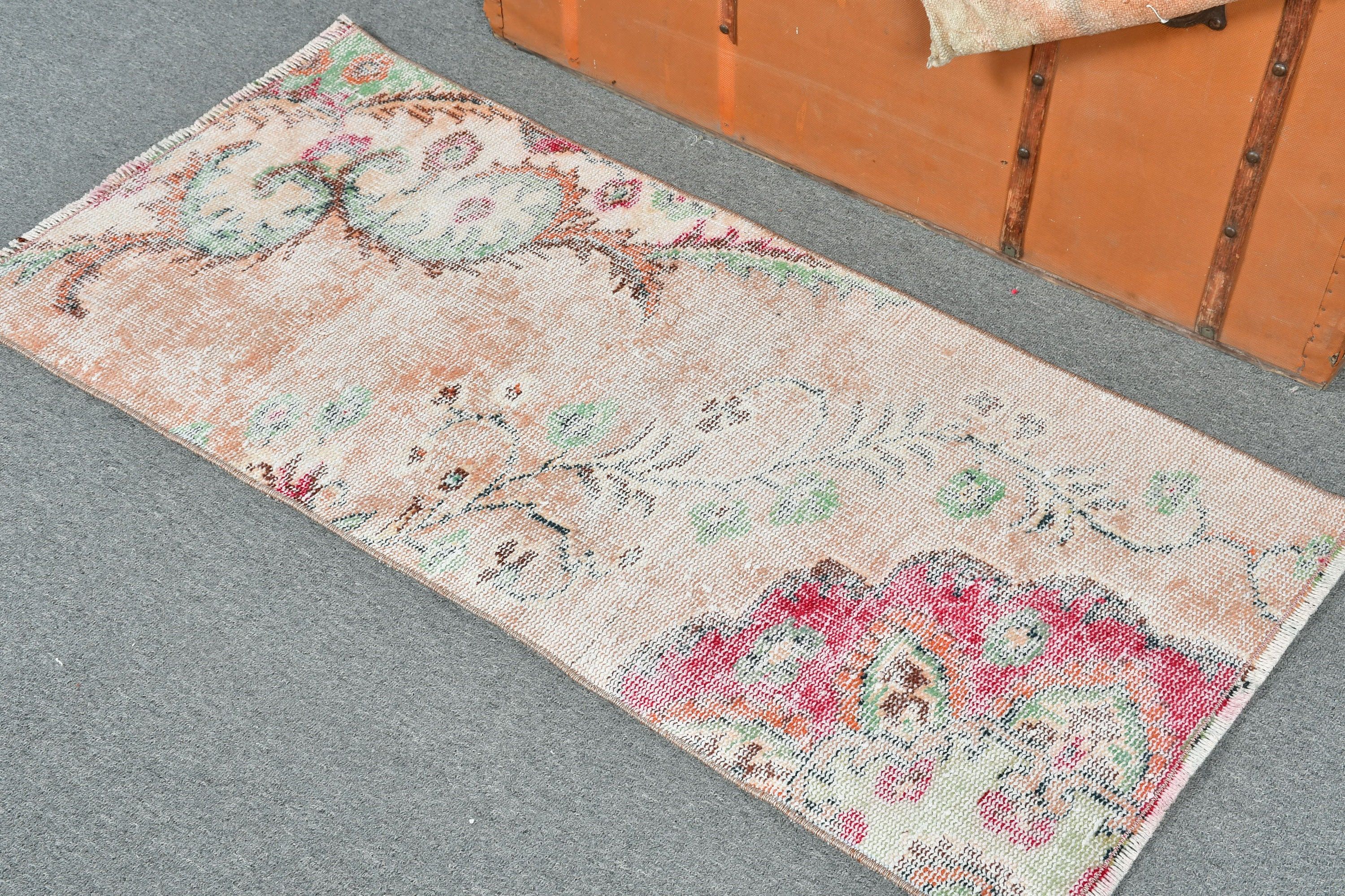 Turkish Rug, Antique Rug, Rugs for Bedroom, Vintage Rug, Car Mat Rugs, Entry Rugs, 1.8x3.9 ft Small Rugs, Oriental Rug, Pink Wool Rugs