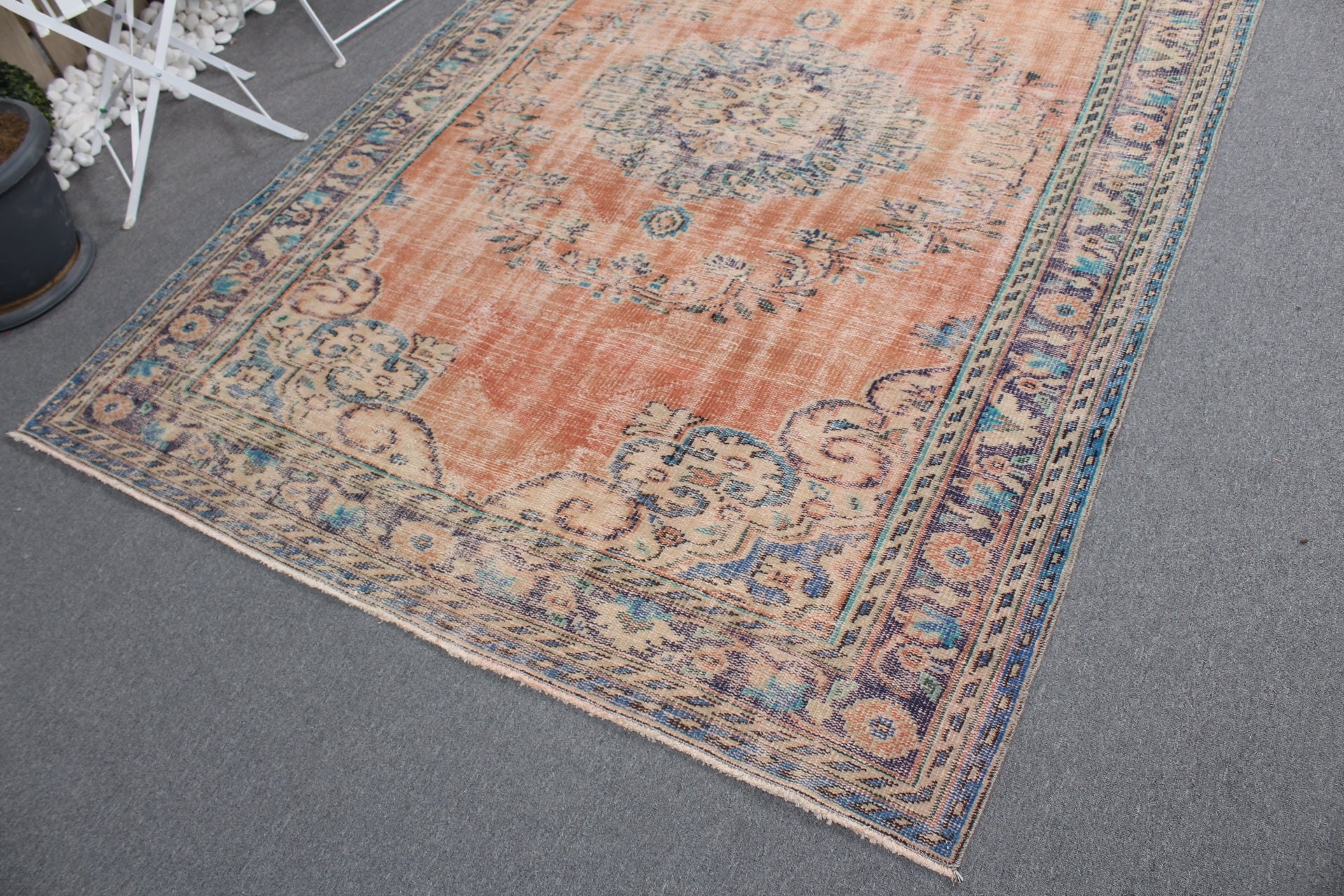 Turkish Rugs, Oriental Rug, 5.7x8.3 ft Large Rugs, Antique Rug, Orange Oushak Rug, Vintage Rugs, Dining Room Rug, Pale Rug, Living Room Rug