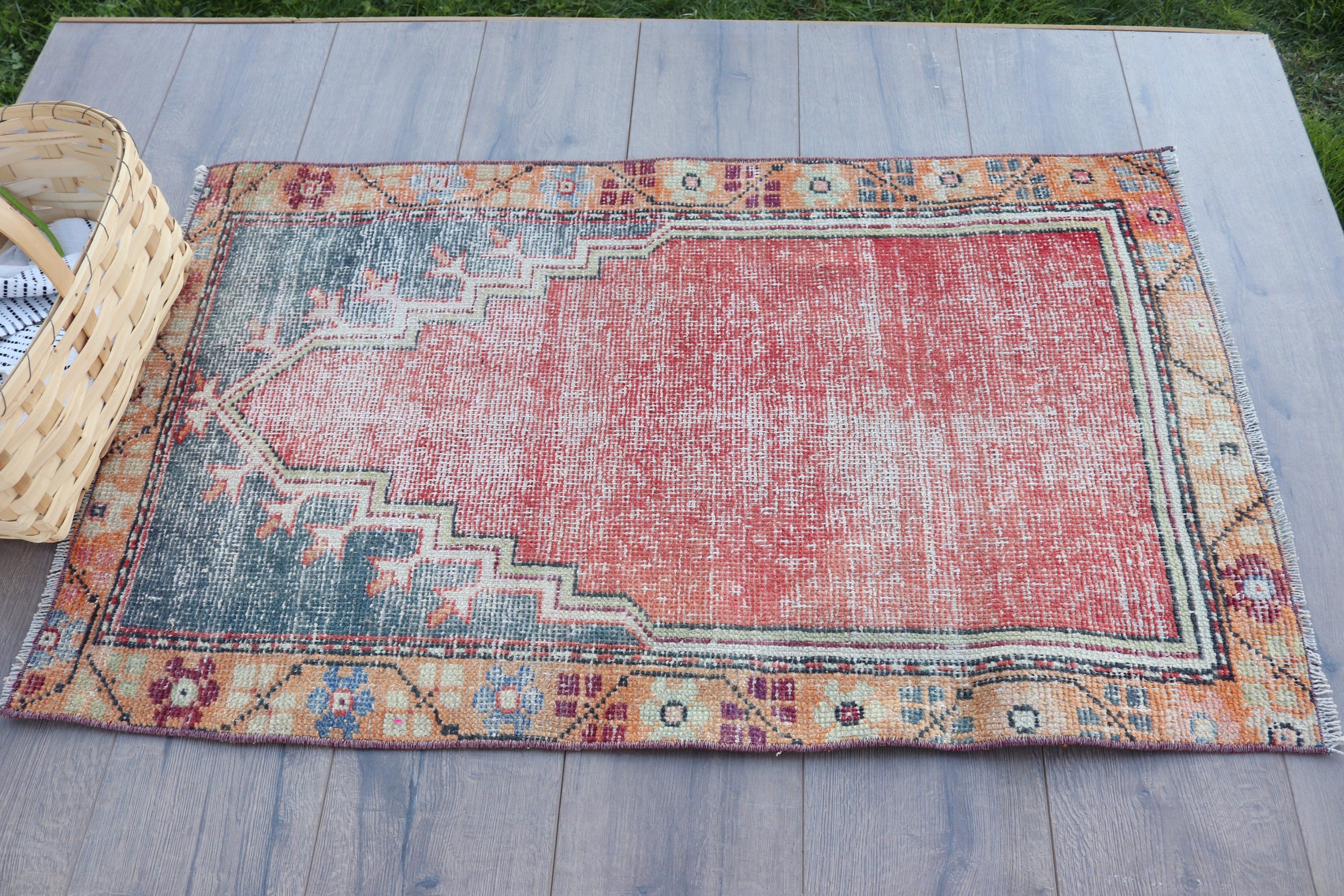 Red Modern Rugs, Turkish Rugs, Home Decor Rugs, Rugs for Bedroom, Oushak Rug, Vintage Rug, 2.1x3.6 ft Small Rugs, Door Mat Rugs, Bath Rug