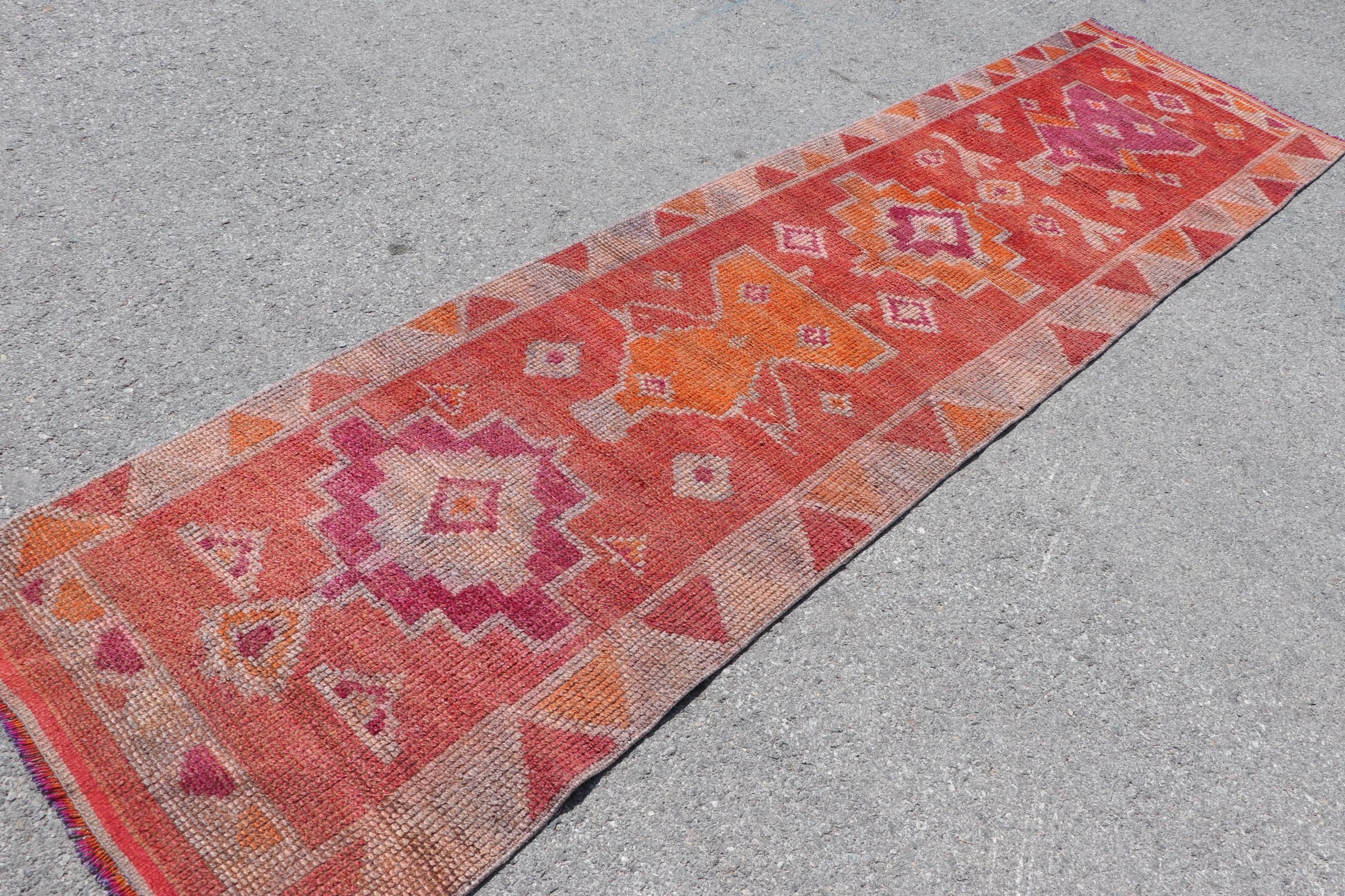 Floor Rug, Turkish Rugs, Dorm Rug, 2.8x10.8 ft Runner Rugs, Red Cool Rug, Hallway Rug, Rugs for Runner, Wool Rug, Vintage Rug, Corridor Rug