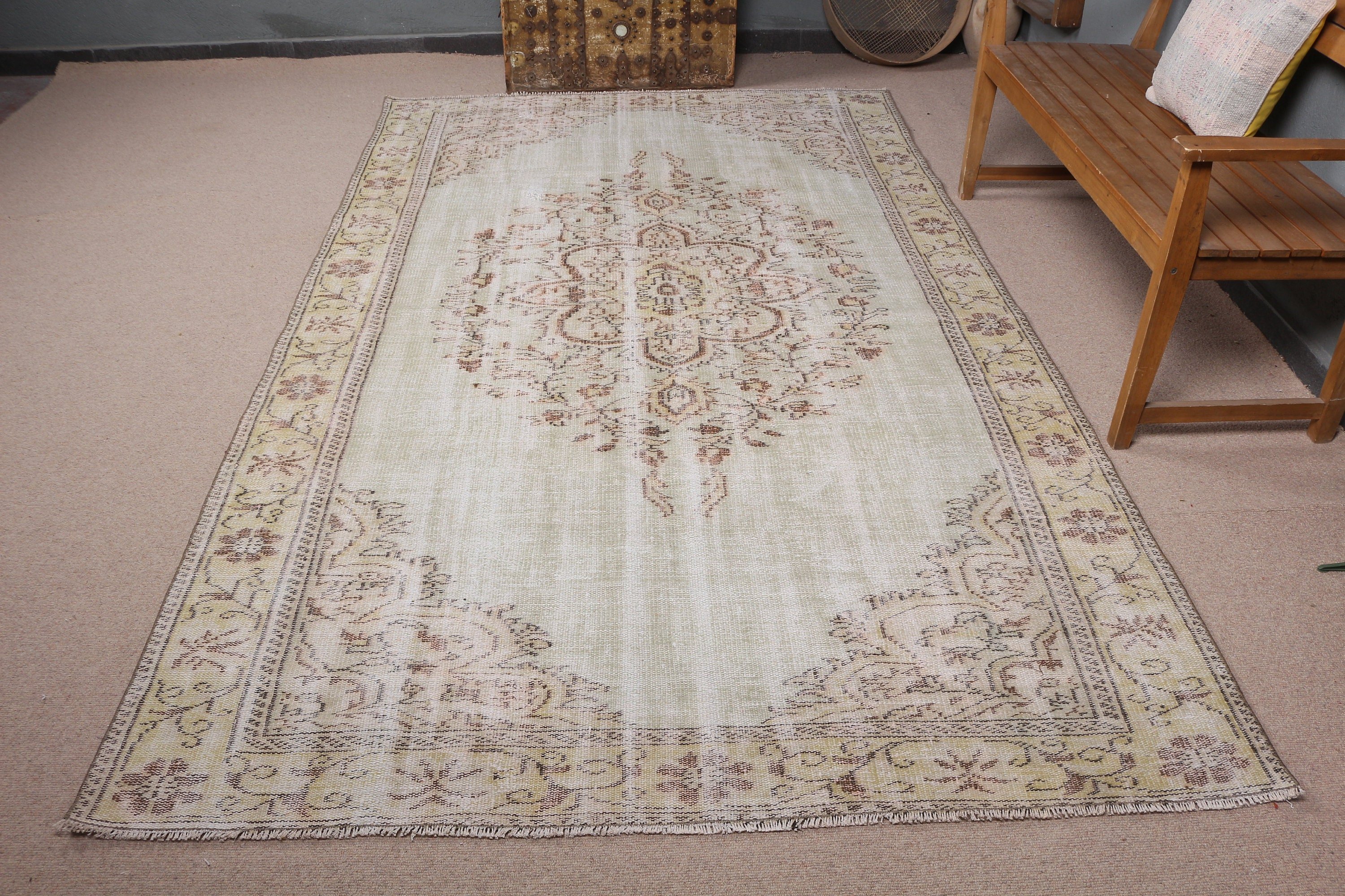 Havalı Halı, Vintage Halılar, Türk Halısı, Sanat Halıları, Salon Halıları, Yeşil 5.8x9.6 ft Büyük Halı, Yatak Odası Halısı, Oturma Odası Halısı