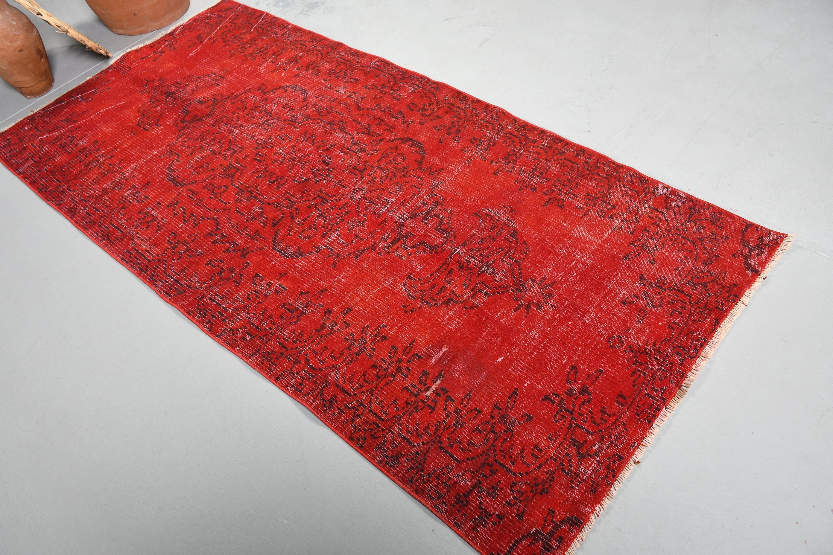 Rugs for Floor, Vintage Decor Rug, Bedroom Rug, Red  3.4x7.6 ft Area Rug, Kitchen Rug, Turkish Rug, Moroccan Rug, Vintage Rug