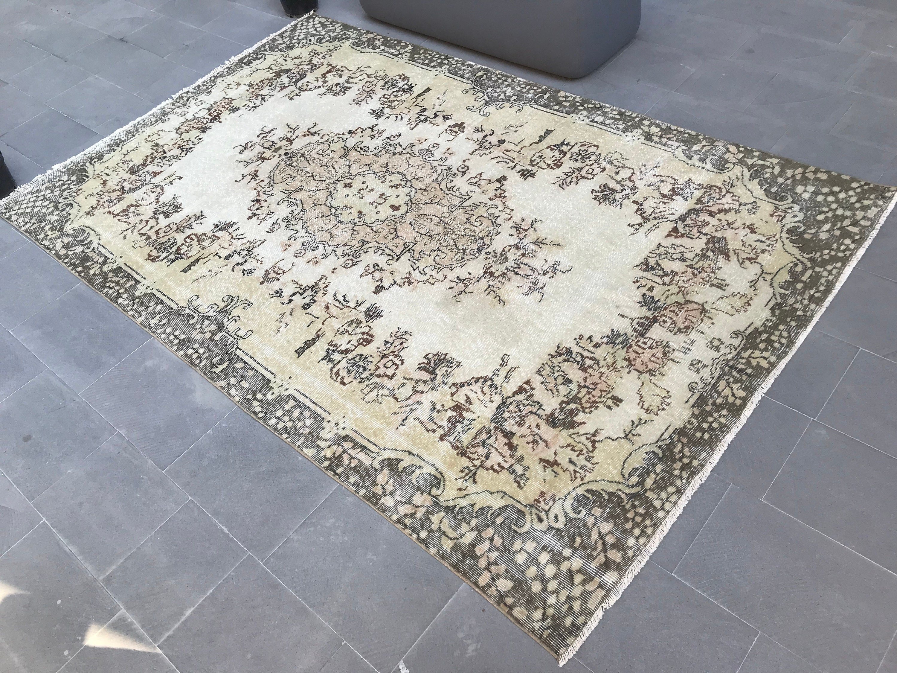 Living Room Rug, Anatolian Rug, 6.3x9.8 ft Large Rug, Salon Rug, White Cool Rugs, Turkish Rugs, Vintage Rug, Turkey Rugs