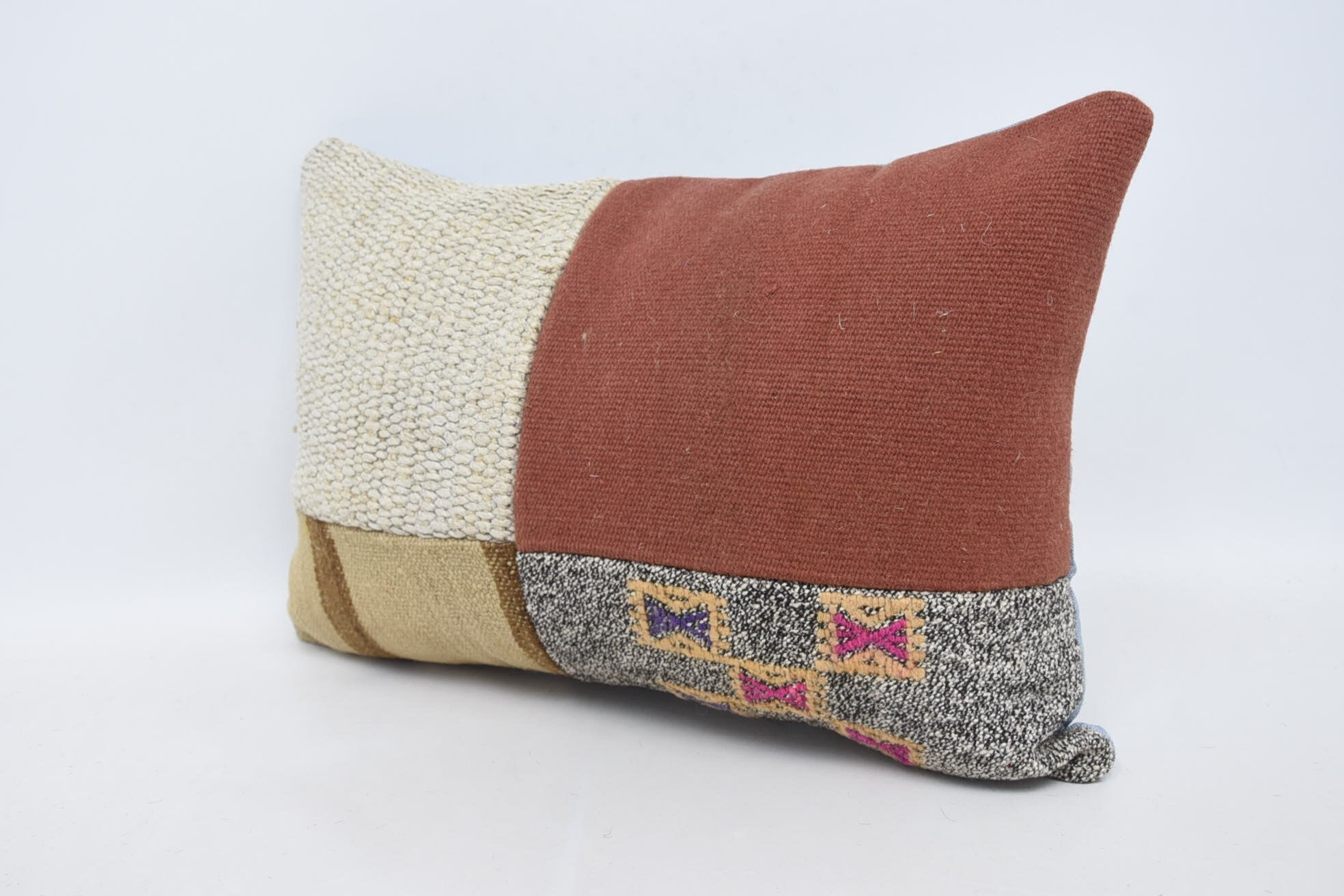 Pattern Throw Cushion, Kilim Rug Pillow Sham, 16"x24" Beige Pillow, Antique Pillows, Turkish Pillow, Ethnical Kilim Rug Pillow