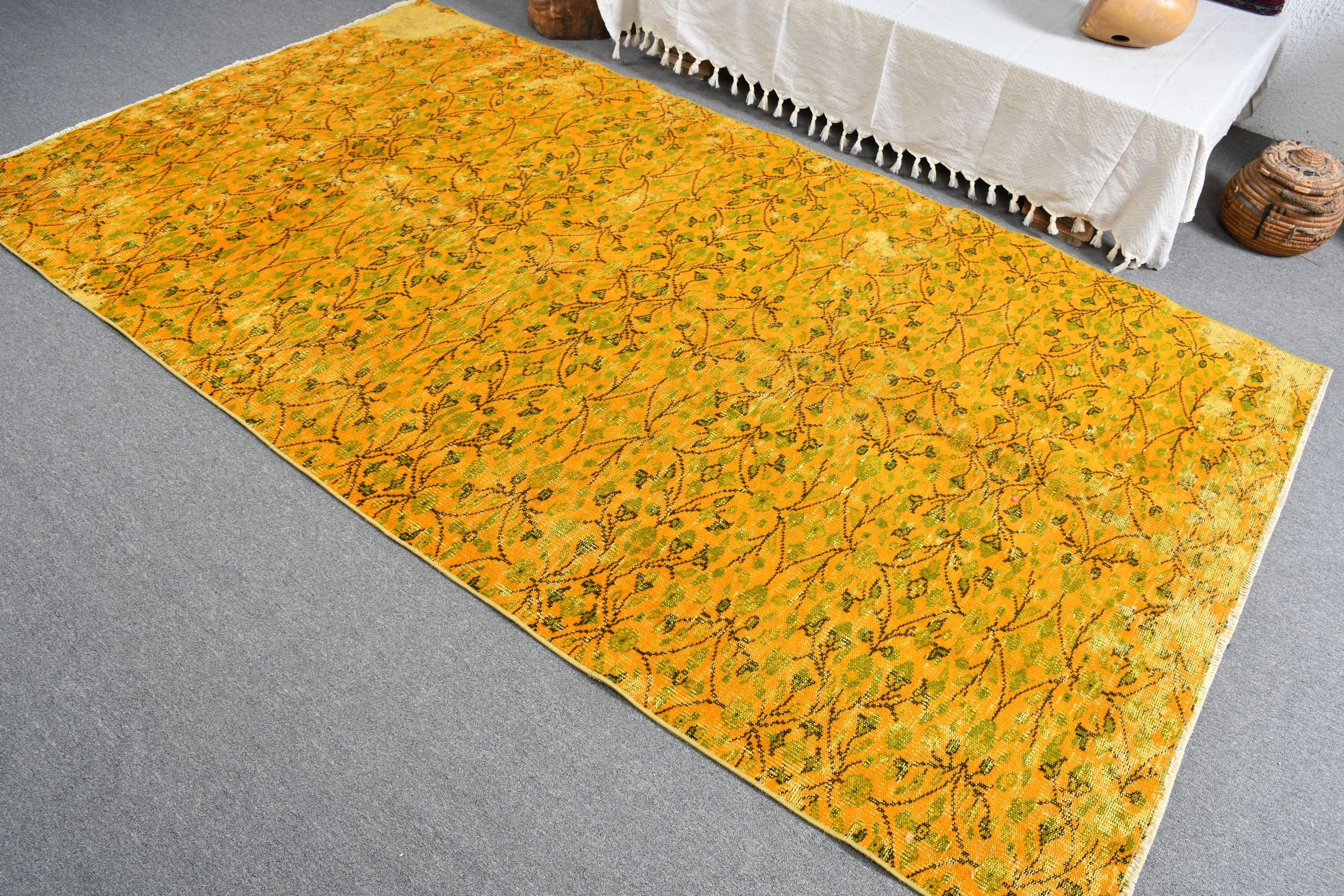 Orange Wool Rug, Oushak Rug, Vintage Rug, Bedroom Rugs, 5.1x8.4 ft Large Rugs, Dorm Rug, Turkish Rugs, Anatolian Rug, Living Room Rug