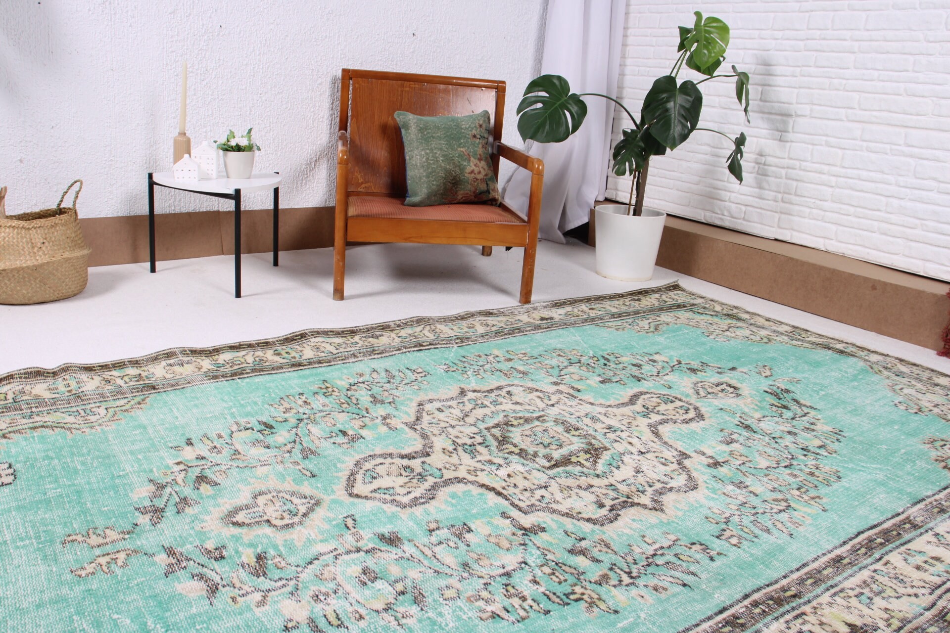 Turkish Rugs, Green Oushak Rug, Living Room Rug, Salon Rugs, Vintage Rug, Rugs for Bedroom, Bedroom Rug, 5.4x9.1 ft Large Rugs, Floor Rugs