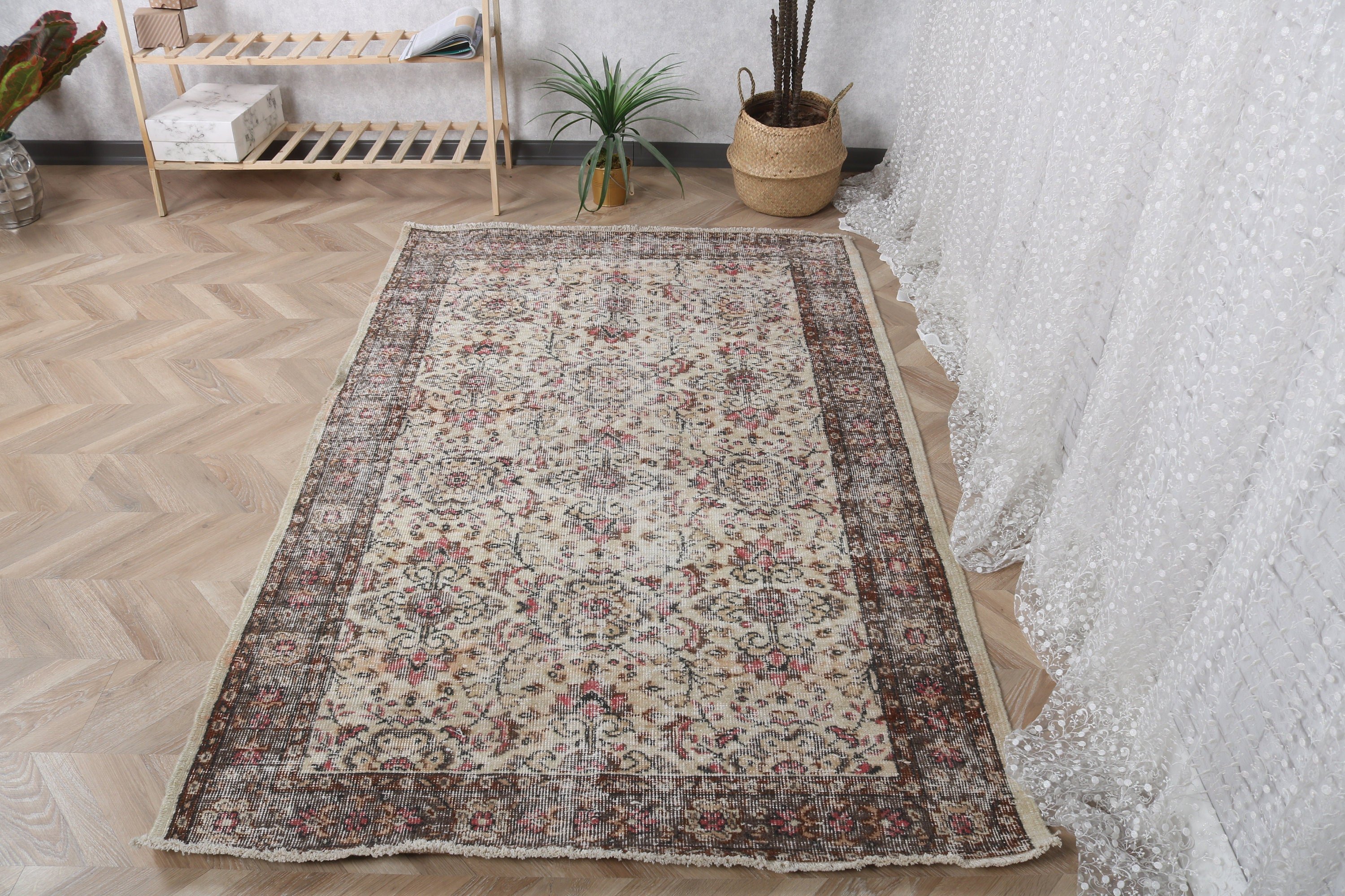 Rugs for Area, Turkish Rug, Vintage Rug, Floor Rug, Luxury Rug, 4.2x6.6 ft Area Rugs, Artistic Rug, Bedroom Rugs, Beige Antique Rug