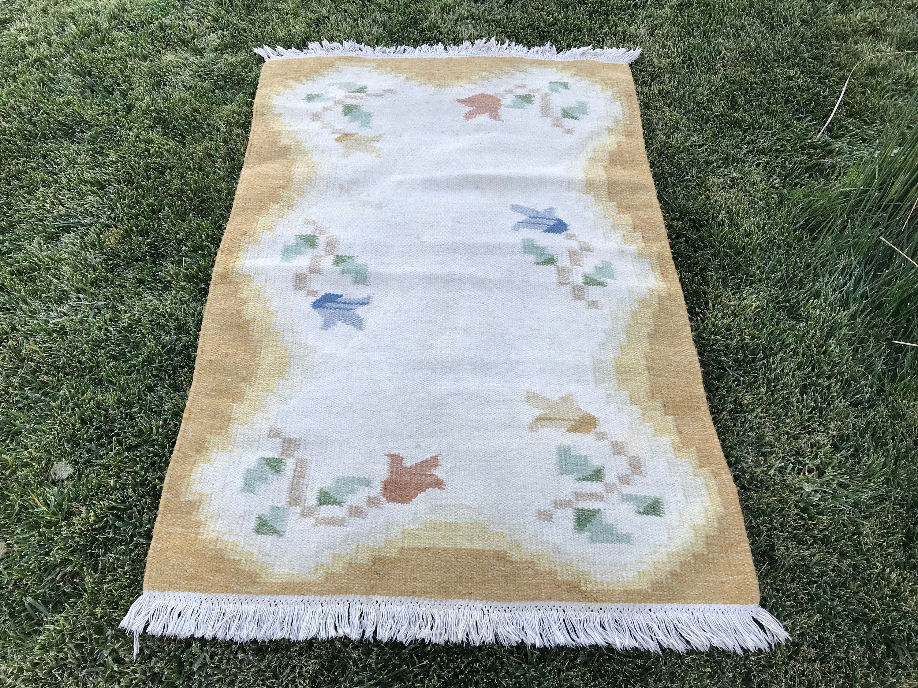 3x4.5 ft Küçük Halı, Yatak Odası Halısı, Bej Yün Halı, Antika Halı, Kilim, Çocuk Halısı, Türk Halısı, Mutfak Halıları, Vintage Halı, Banyo Halısı