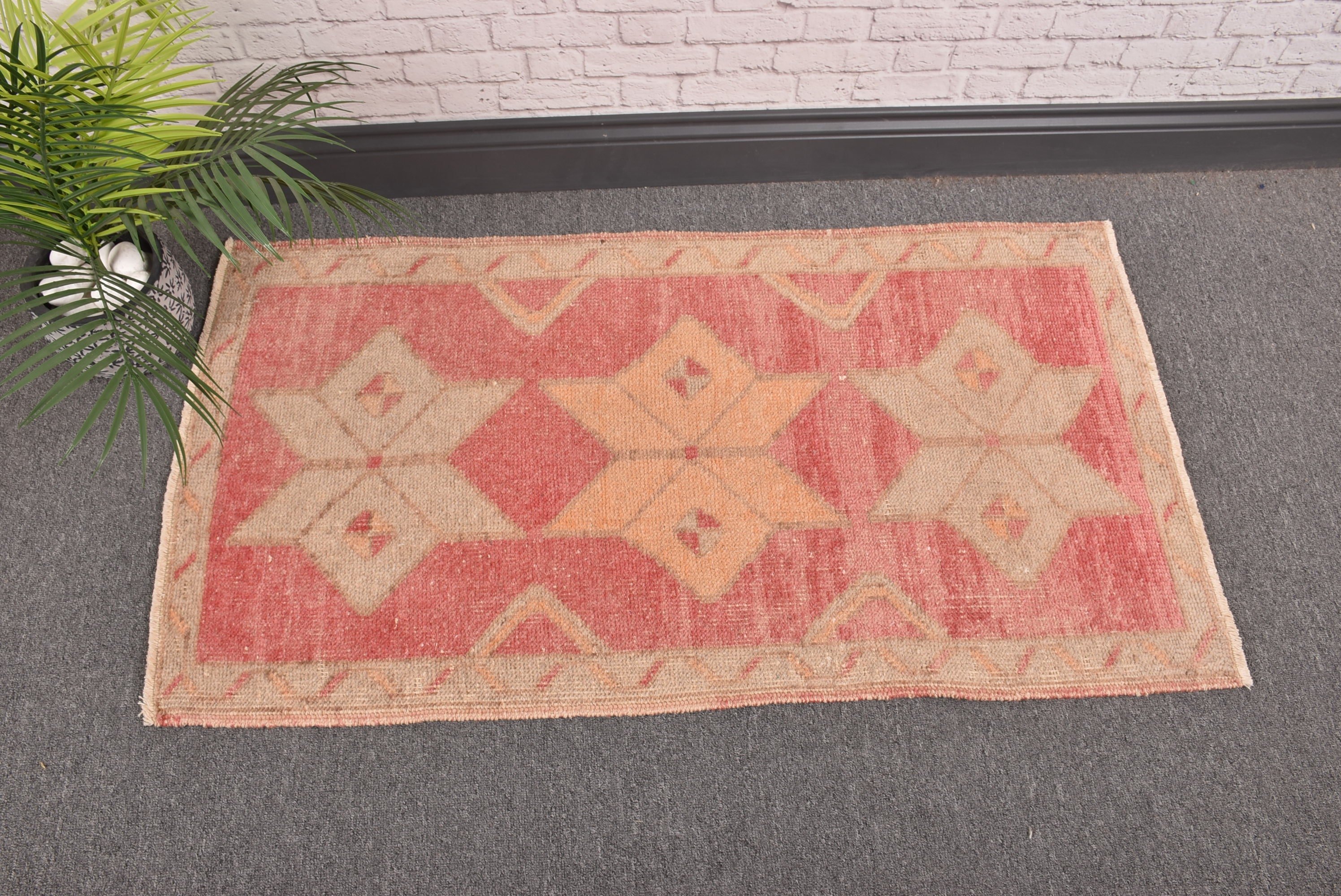 Turkish Rugs, Vintage Rug, Pink Luxury Rugs, Neutral Rugs, Entry Rugs, Oushak Rugs, 1.9x3.6 ft Small Rug, Door Mat Rugs, Office Rugs