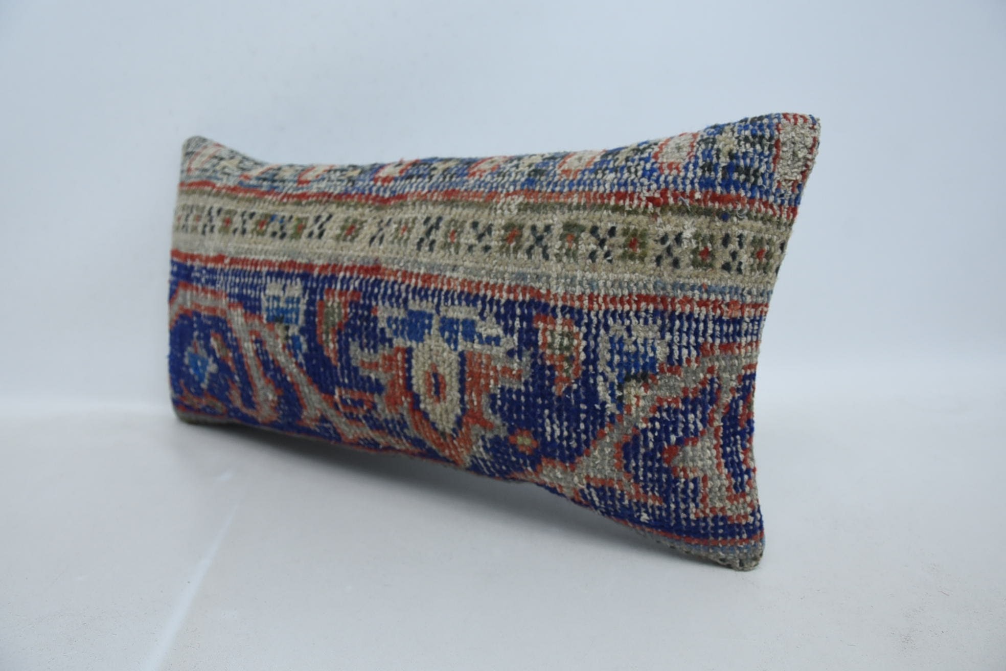 Car Cushion Cover, Pattern Throw Cushion Cover, Pillow for Sofa, Turkish Kilim Pillow, Antique Pillows, 12"x24" Blue Cushion Case