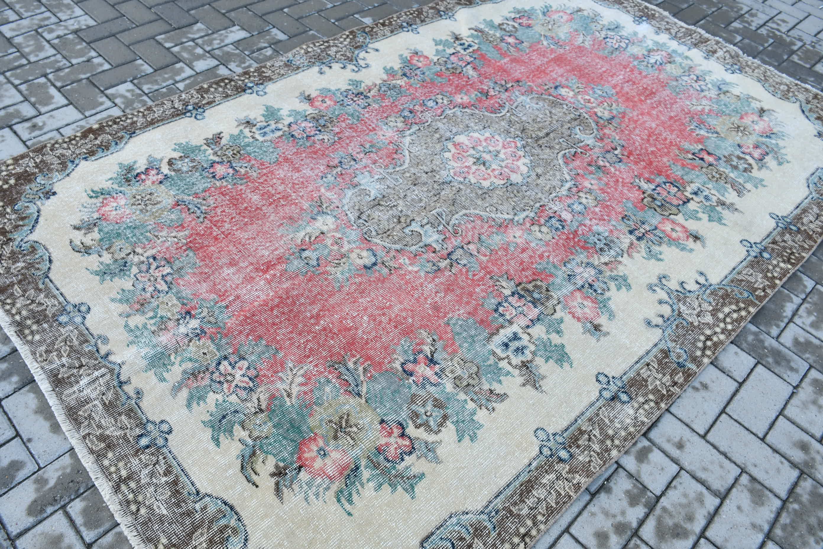 Pink Floor Rugs, Bedroom Rug, 5.7x9.1 ft Large Rug, Cool Rug, Turkish Rug, Living Room Rugs, Boho Rugs, Home Decor Rugs, Vintage Rugs