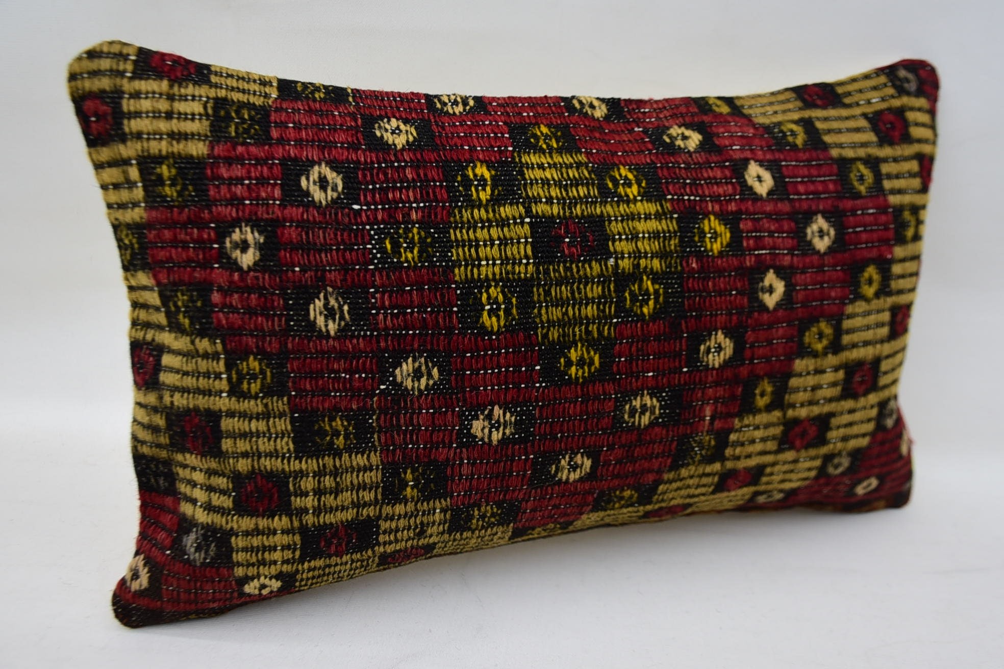 Authentic Pillow, Kilim Pillow Cover, Vintage Kilim Pillow, Interior Designer Pillow, 12"x20" Red Pillow Sham, Retro Pillow Cover