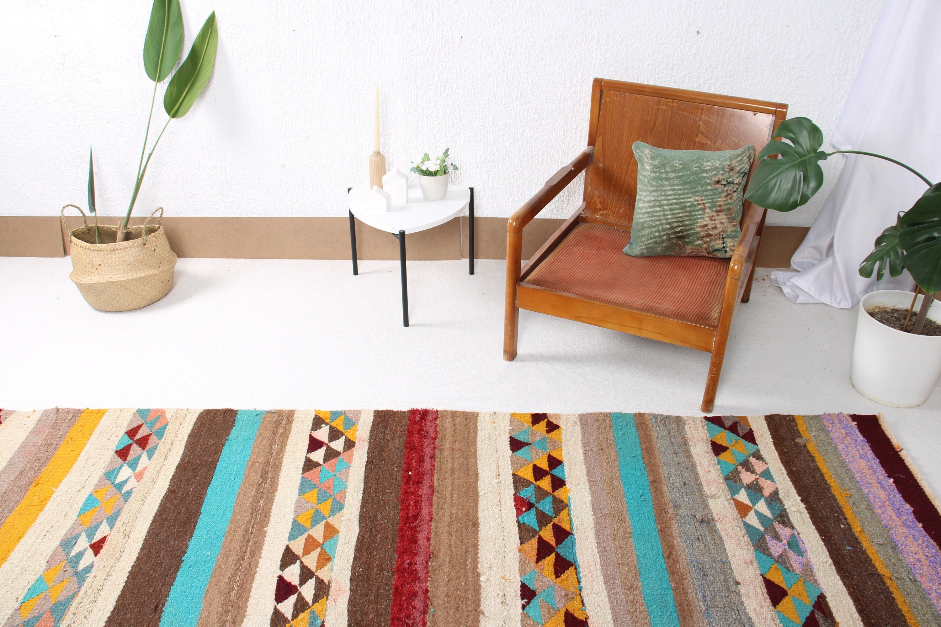 Modern Halı, Bej Geometrik Halı, Merdiven Halısı, Vintage Halı, Türk Halısı, 2.7x9.7 ft Runner Halısı, Kilim, Koridor Halısı, Ev Dekor Halısı, Yer Halısı