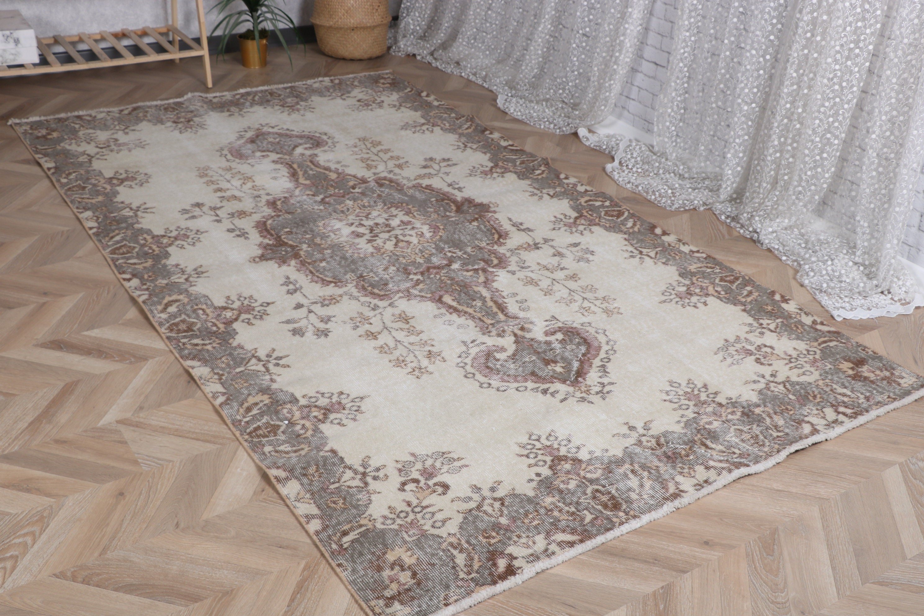 Vintage Halılar, Büyük Boho Halısı, Türk Halısı, Oryantal Halısı, Beyaz Mutfak Halısı, Soğuk Halı, Yer Halısı, Yemek Odası Halısı, 5x8,7 ft Büyük Halı