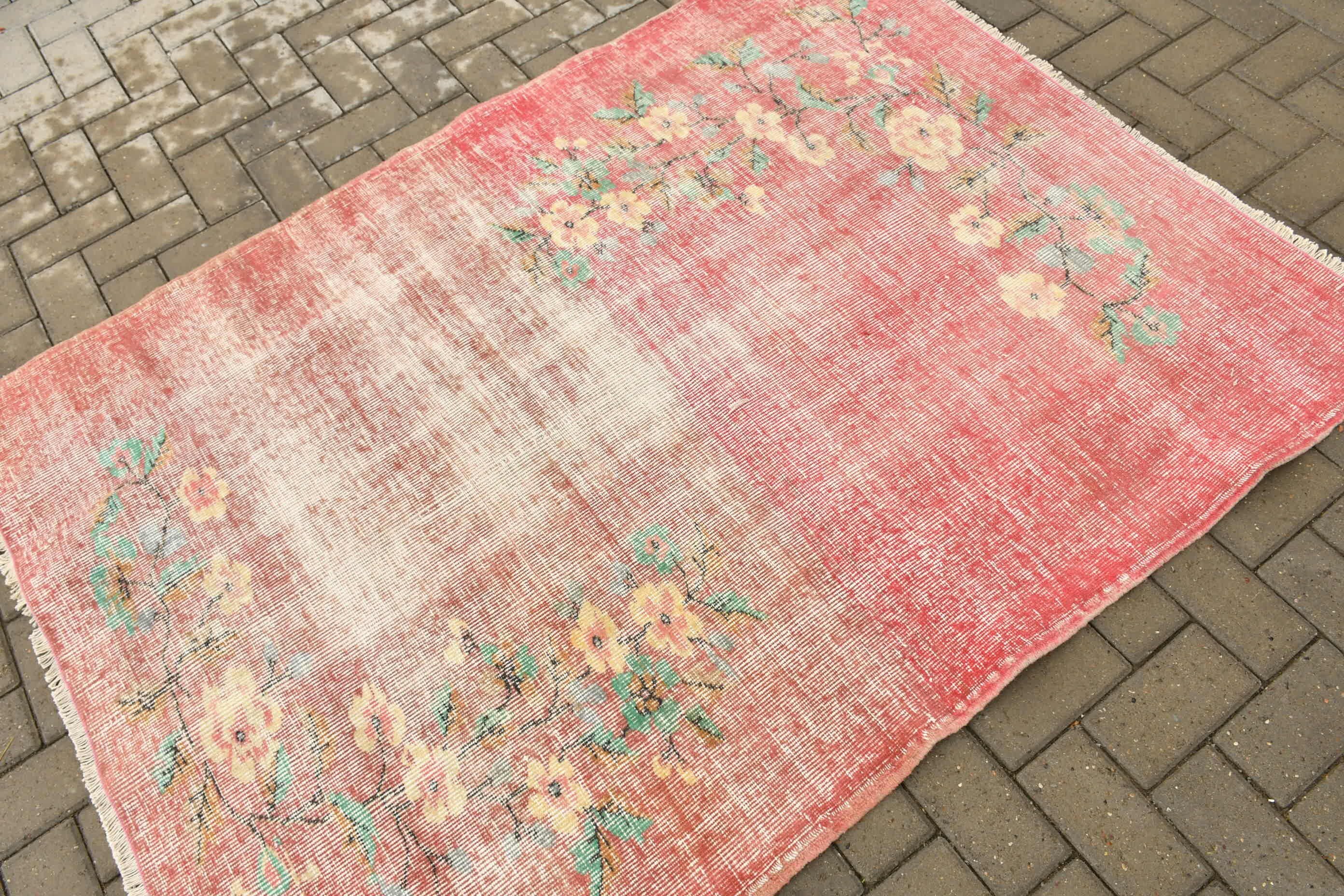 Oriental Rugs, Kitchen Rug, Pastel Rugs, 4.2x5.7 ft Accent Rug, Vintage Rug, Antique Rug, Nursery Rugs, Pink Bedroom Rug, Turkish Rugs