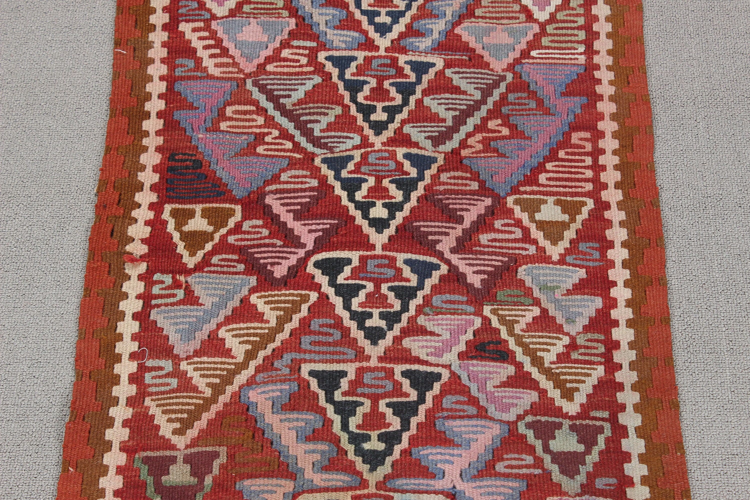 1.6x3.2 ft Küçük Halılar, Aztek Halısı, Vintage Halı, Banyo Halıları, Türk Halıları, Küçük Boho Halısı, Kırmızı Düz ​​Dokuma Halılar, Yün Halı, Düz Dokuma Halı, Kilim