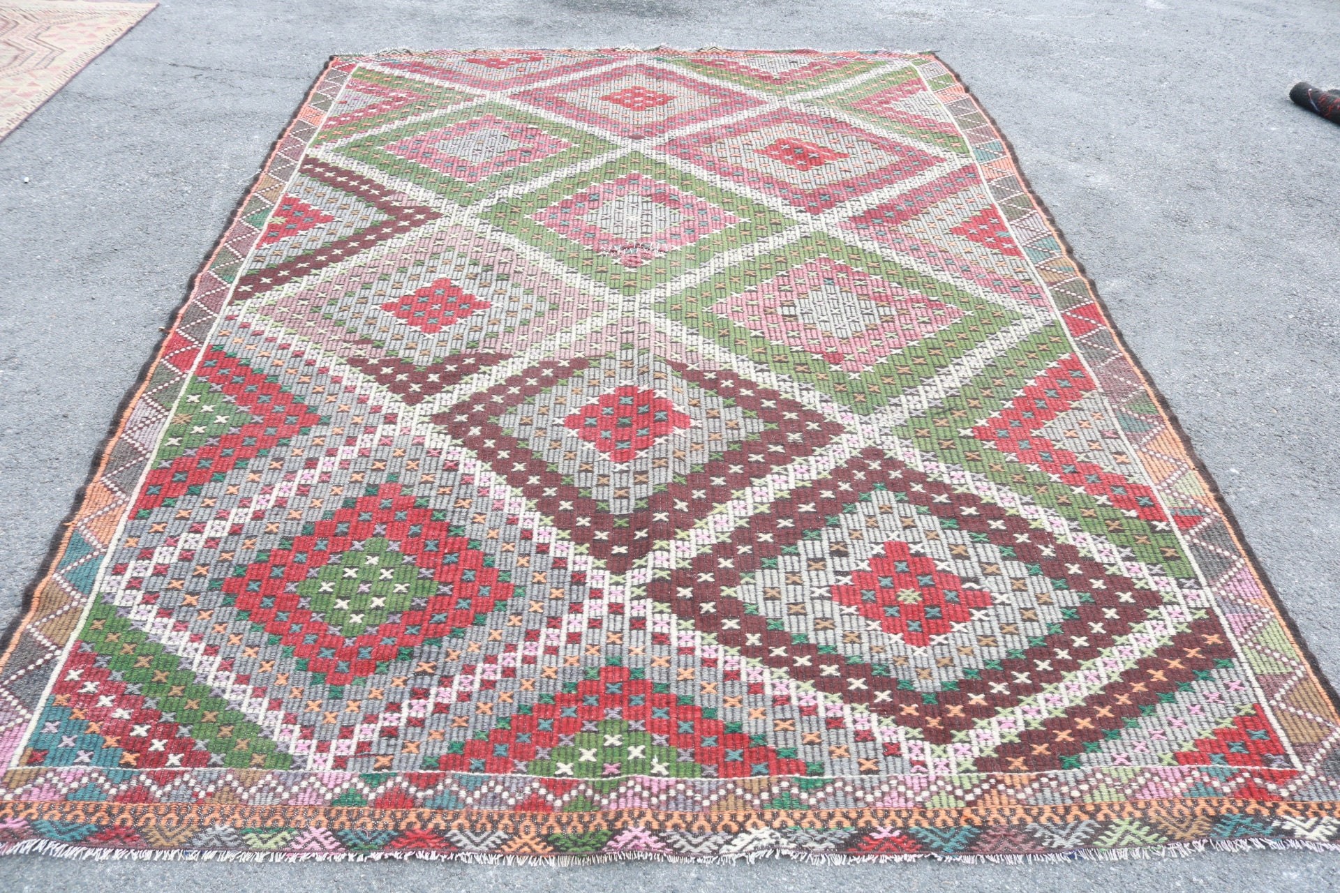Kitchen Rugs, Turkish Rug, Vintage Rug, Kilim, Antique Rug, Living Room Rugs, Salon Rug, 7x10.3 ft Oversize Rug, Rugs for Living Room
