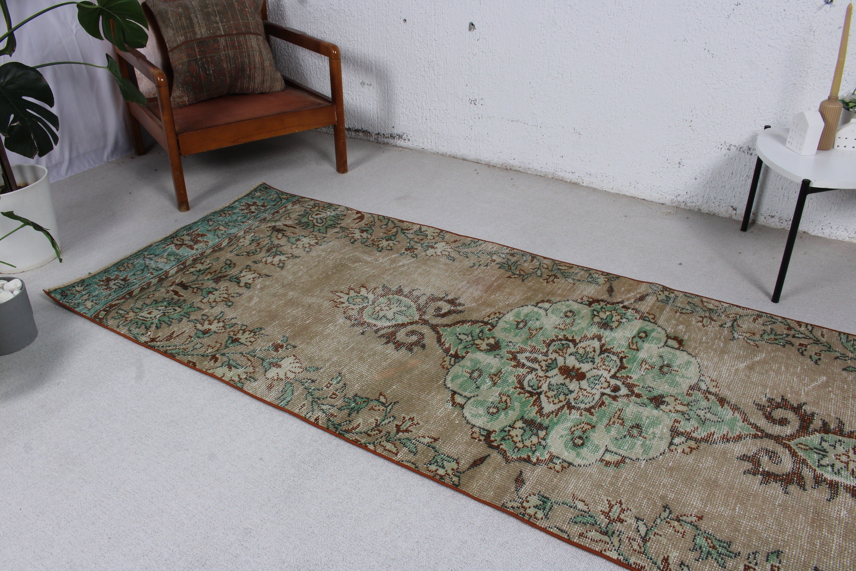 Vintage Halılar, Uzun Yolluk Halı, Türk Halısı, Fas Halıları, Lüks Halılar, Kahverengi Fas Halıları, 3.2x9.3 ft Runner Halısı, Vintage Runner Halısı