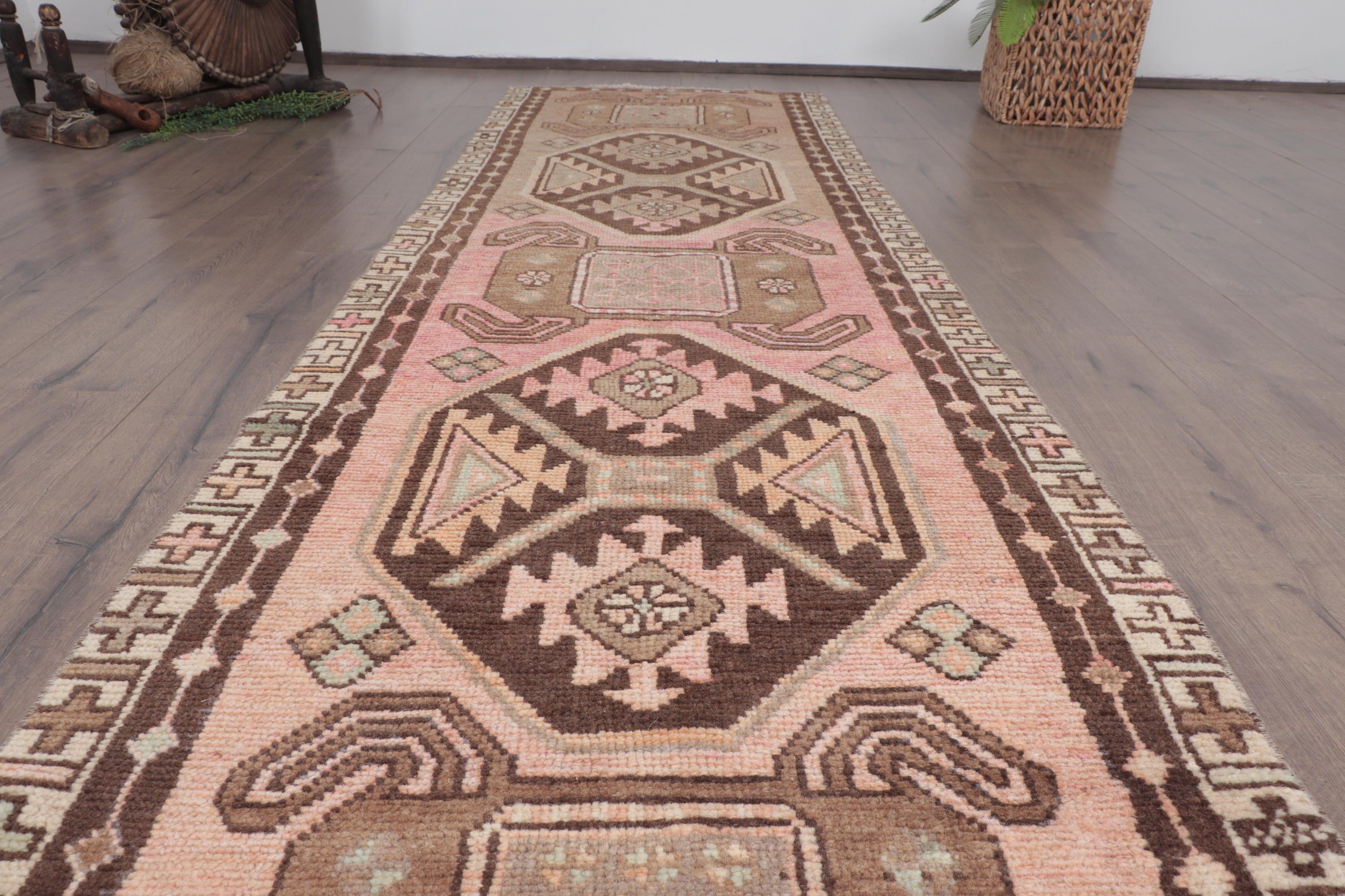 Vintage Halılar, 2.7x9.4 ft Runner Halı, Yer Halısı, Beni Ourain Runner Halısı, Kahverengi Fas Halıları, Vintage Runner Halısı, Türk Halısı