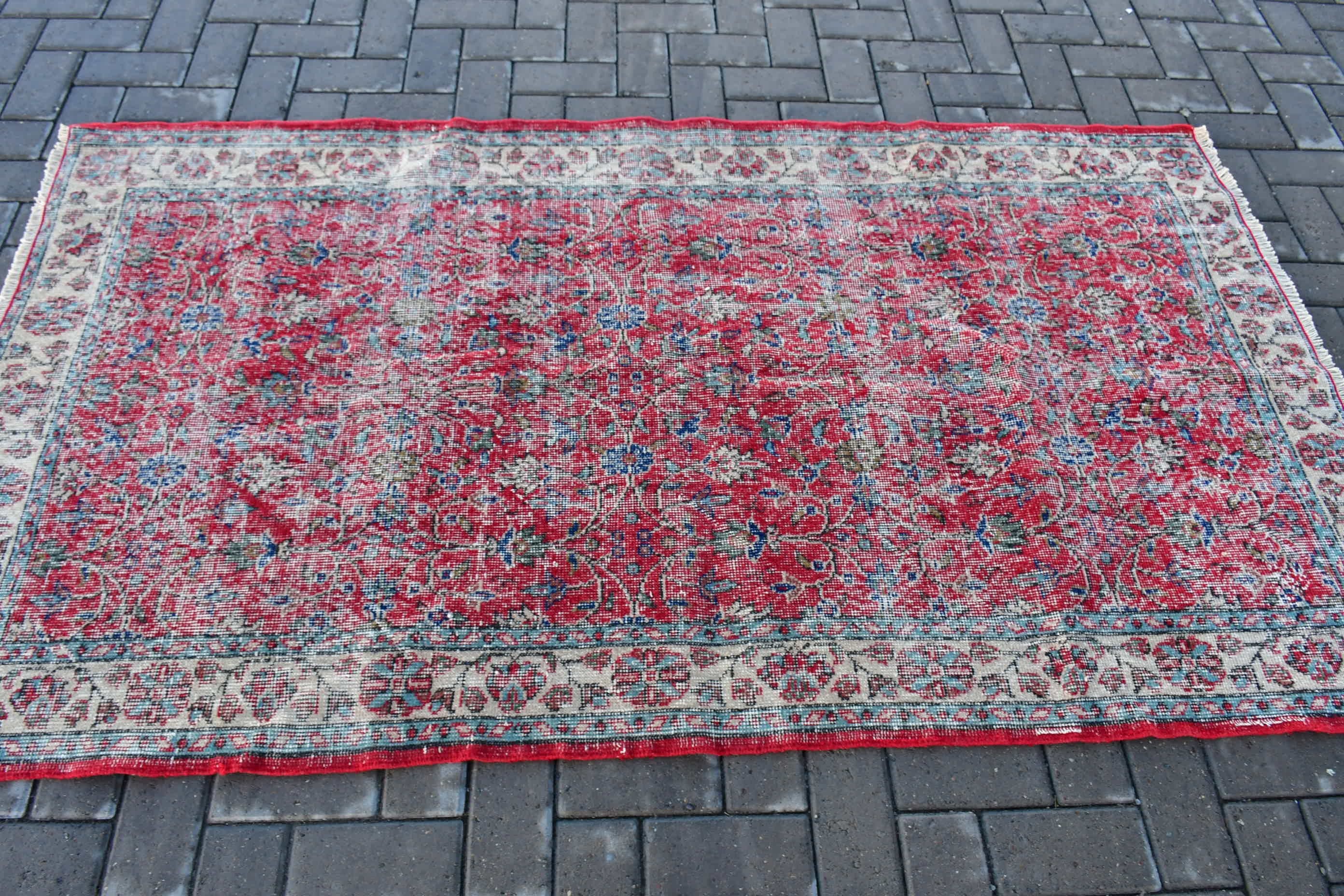 Red Cool Rug, Kitchen Rug, Anatolian Rug, Living Room Rug, Turkish Rug, Floor Rug, 3.9x6.9 ft Area Rug, Vintage Rug, Rugs for Indoor