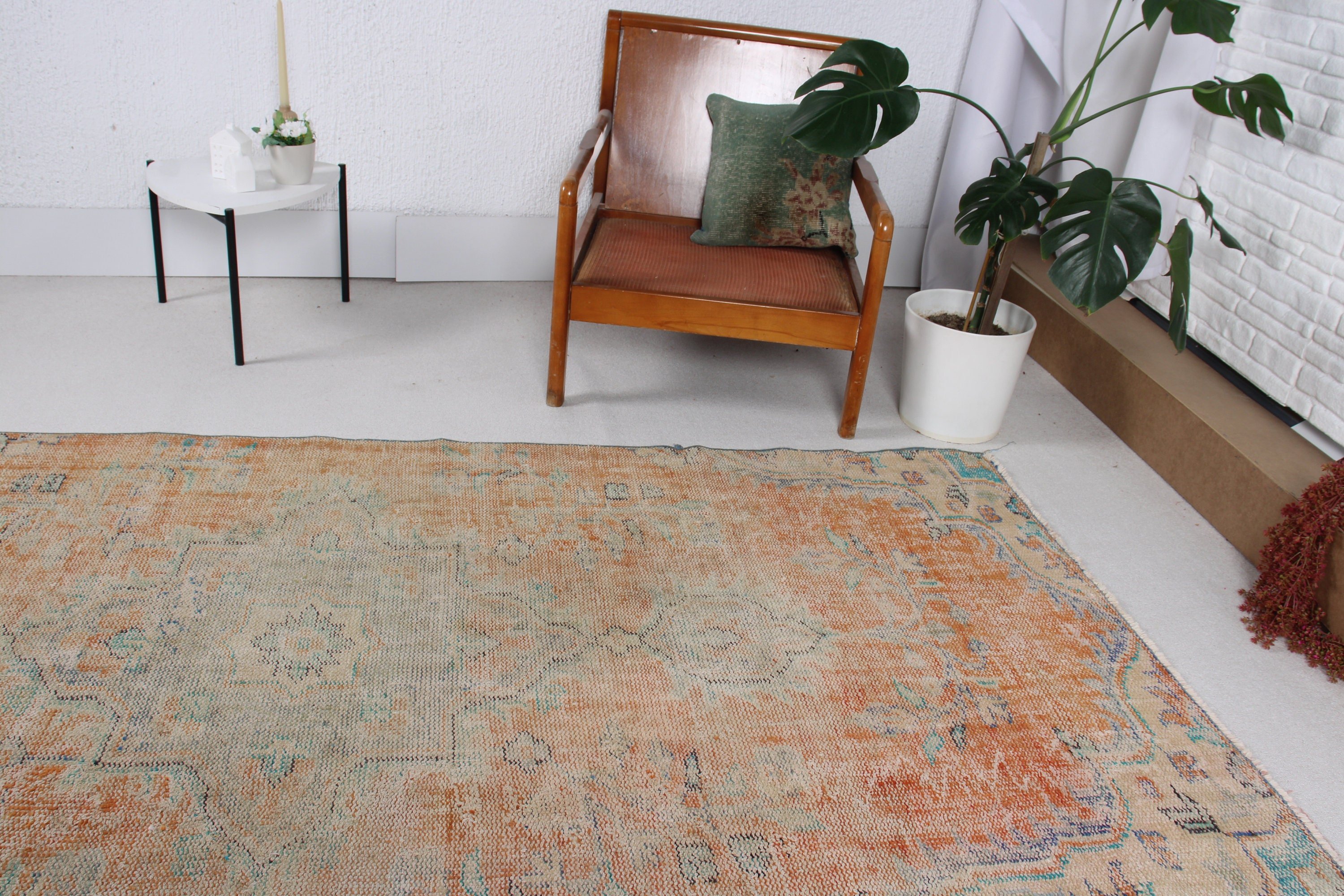 Flatweave Rug, Vintage Decor Rug, Orange Boho Rugs, Cool Rug, Nursery Rug, Oushak Area Rug, Vintage Rugs, 4.2x8.7 ft Area Rug, Turkish Rugs