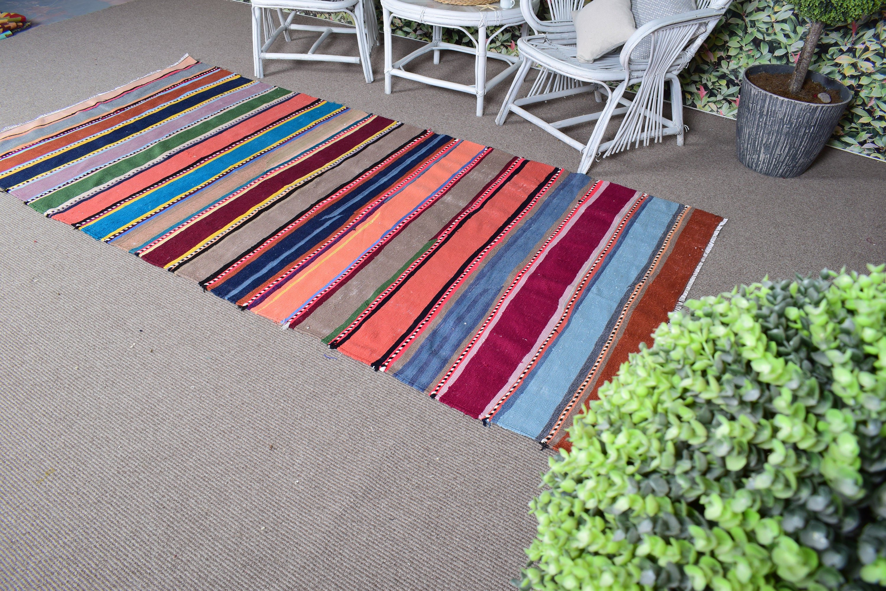 Kilim, Çocuk Odası Halıları, Türk Halısı, 4,3x8,9 ft Alan Halıları, Gökkuşağı Oushak Halısı, Mutfak Halısı, Çocuk Halısı, Vintage Halılar