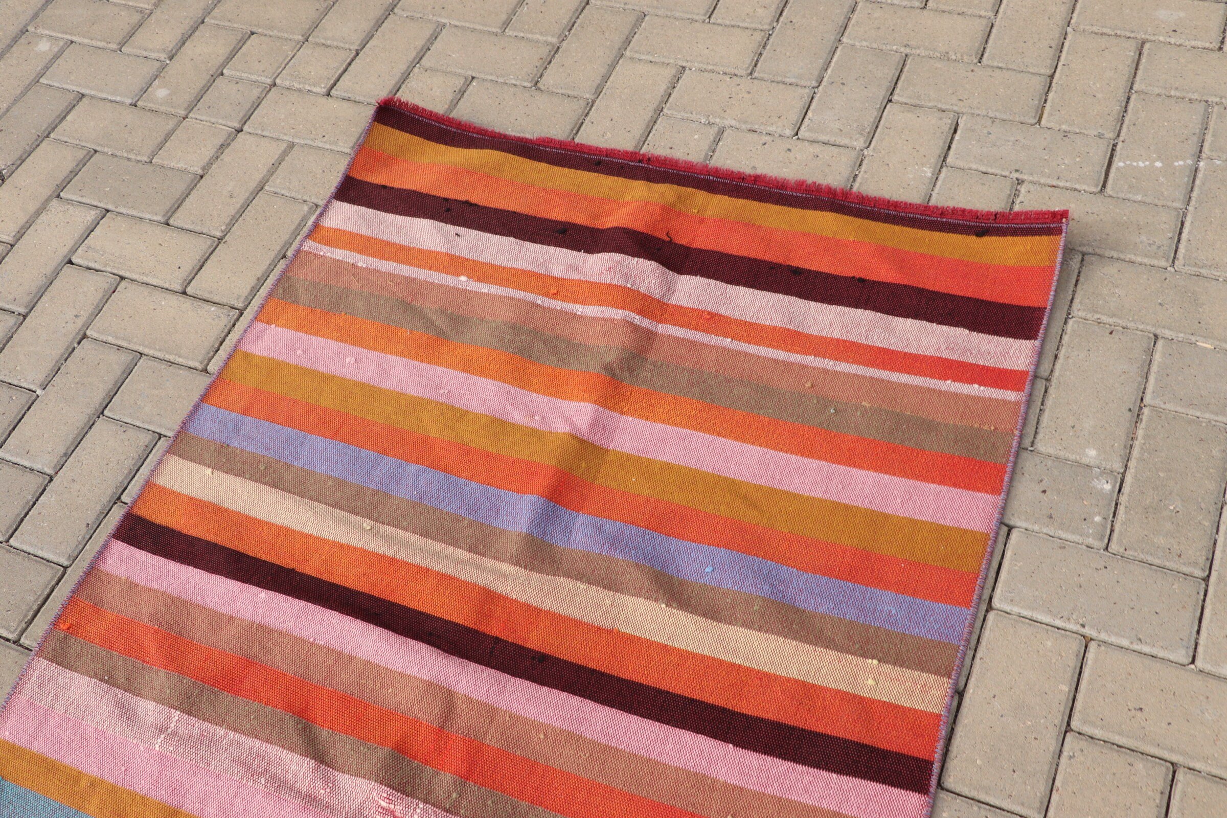 Araba paspası Kilim, Paspas Kilim, Nostaljik Kilim, Anadolu Kilim, Turuncu Fas Kilim, Duvar Kilim, Giriş Kilim, 98x124 cm Küçük Kilim