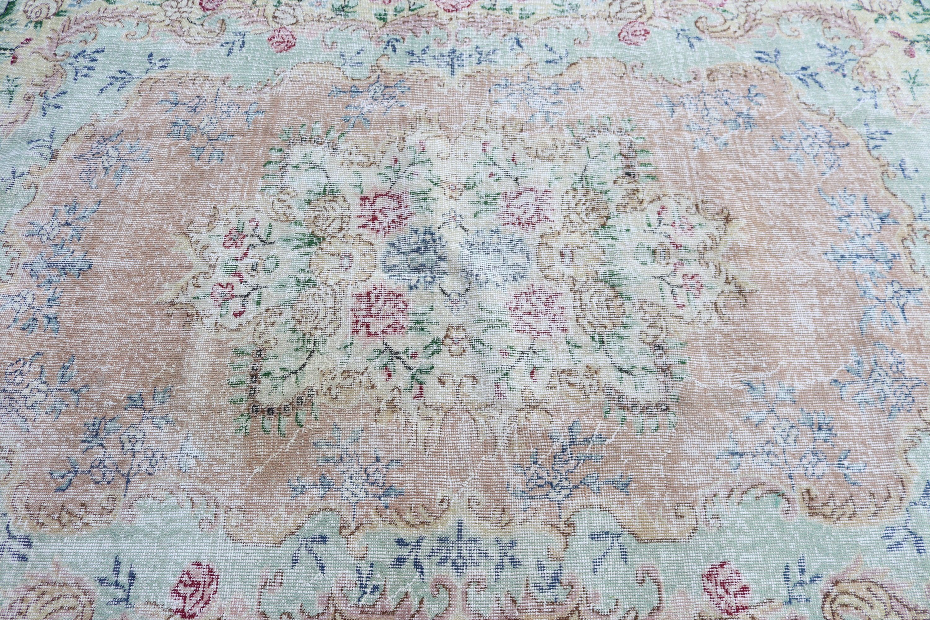 Fas Halısı, Yeşil Yün Halı, 5.6x8.8 ft Büyük Halı, Vintage Halı, Oturma Odası Halıları, Salon Halıları, Türk Halıları, Boho Halısı, Büyük Boho Halıları