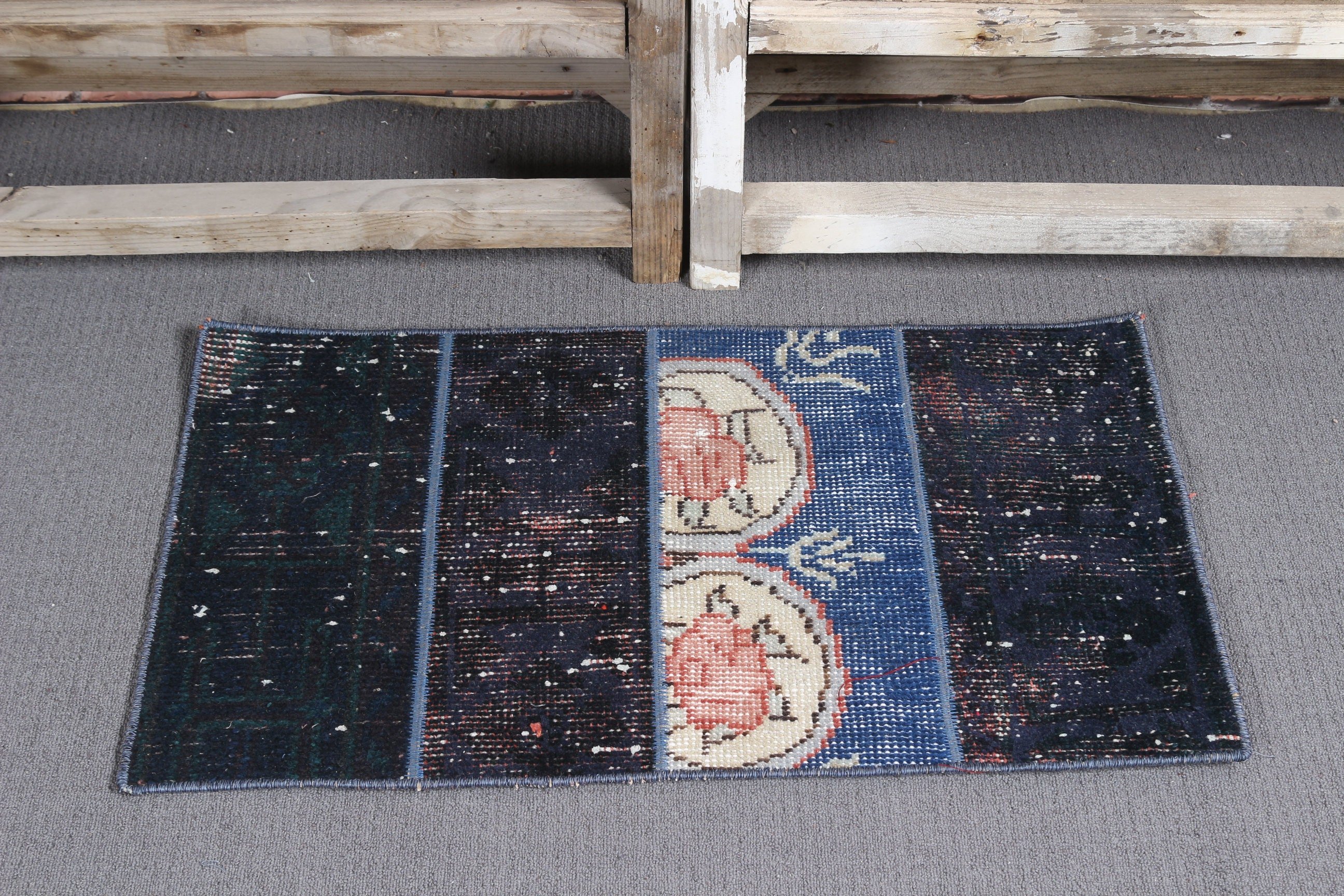 Bedroom Rug, Vintage Rug, Anatolian Rugs, 1.3x2.7 ft Small Rug, Kitchen Rug, Turkish Rugs, Blue Oriental Rug, Bright Rug, Wall Hanging Rug