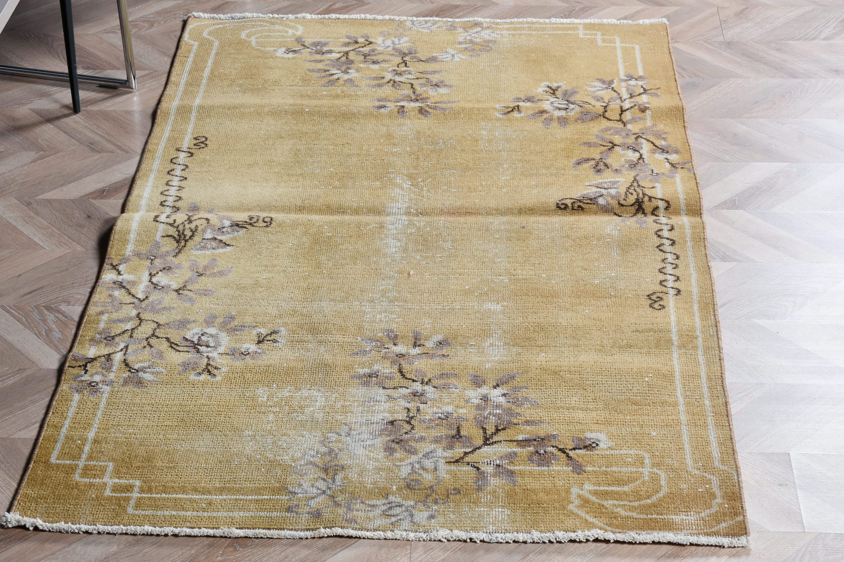 Vintage Halı, Mutfak Halısı, Sarı Yün Halı, 3,5x6 ft Vurgu Halısı, Giriş Halısı, Türk Halısı, Vintage Dekor Halısı, Oryantal Halılar, Mutfak Halıları