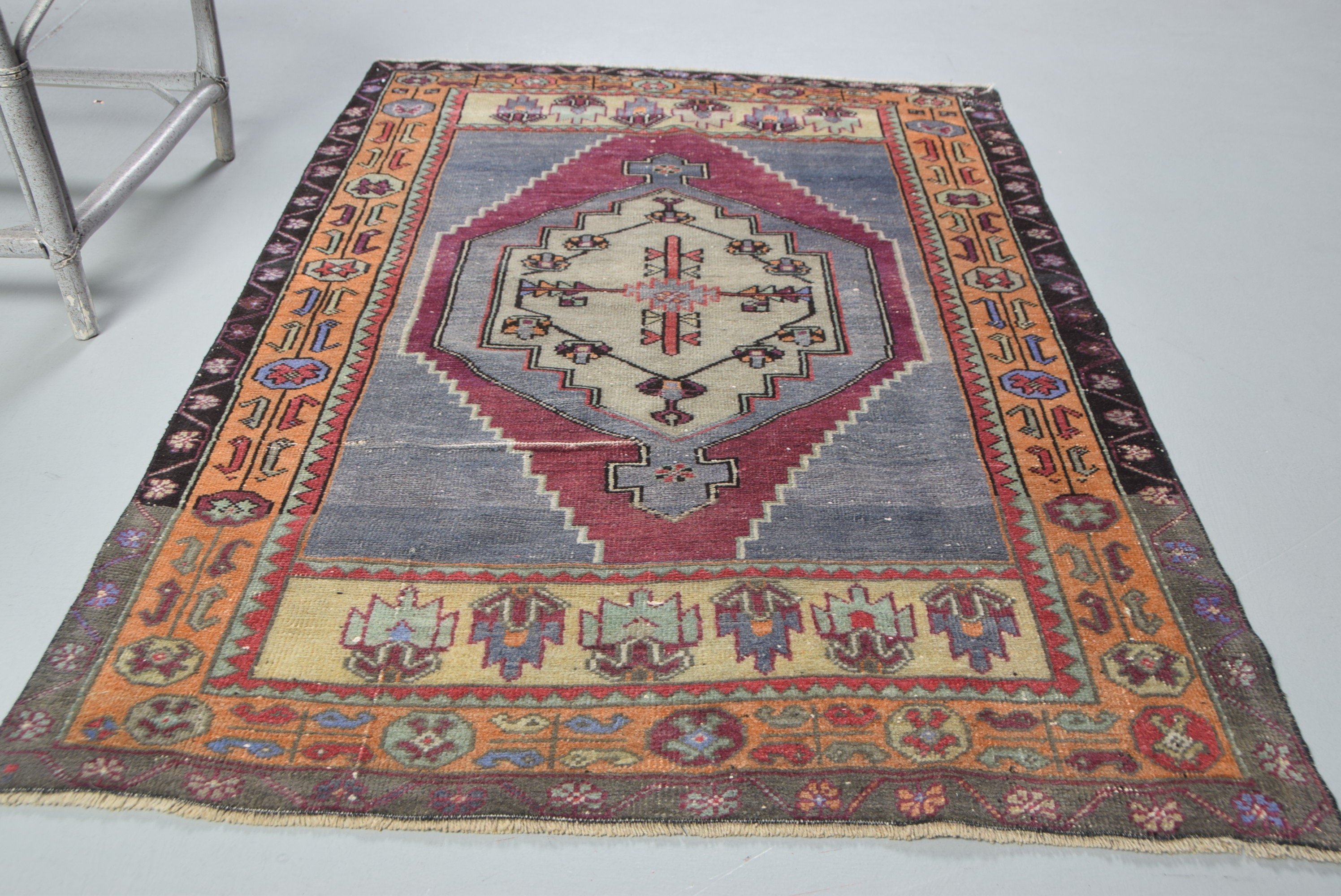 Orange Wool Rug, Nursery Rug, Vintage Rug, Anatolian Rugs, 3.4x4.7 ft Accent Rug, Wool Rugs, Rugs for Bedroom, Bedroom Rug, Turkish Rugs