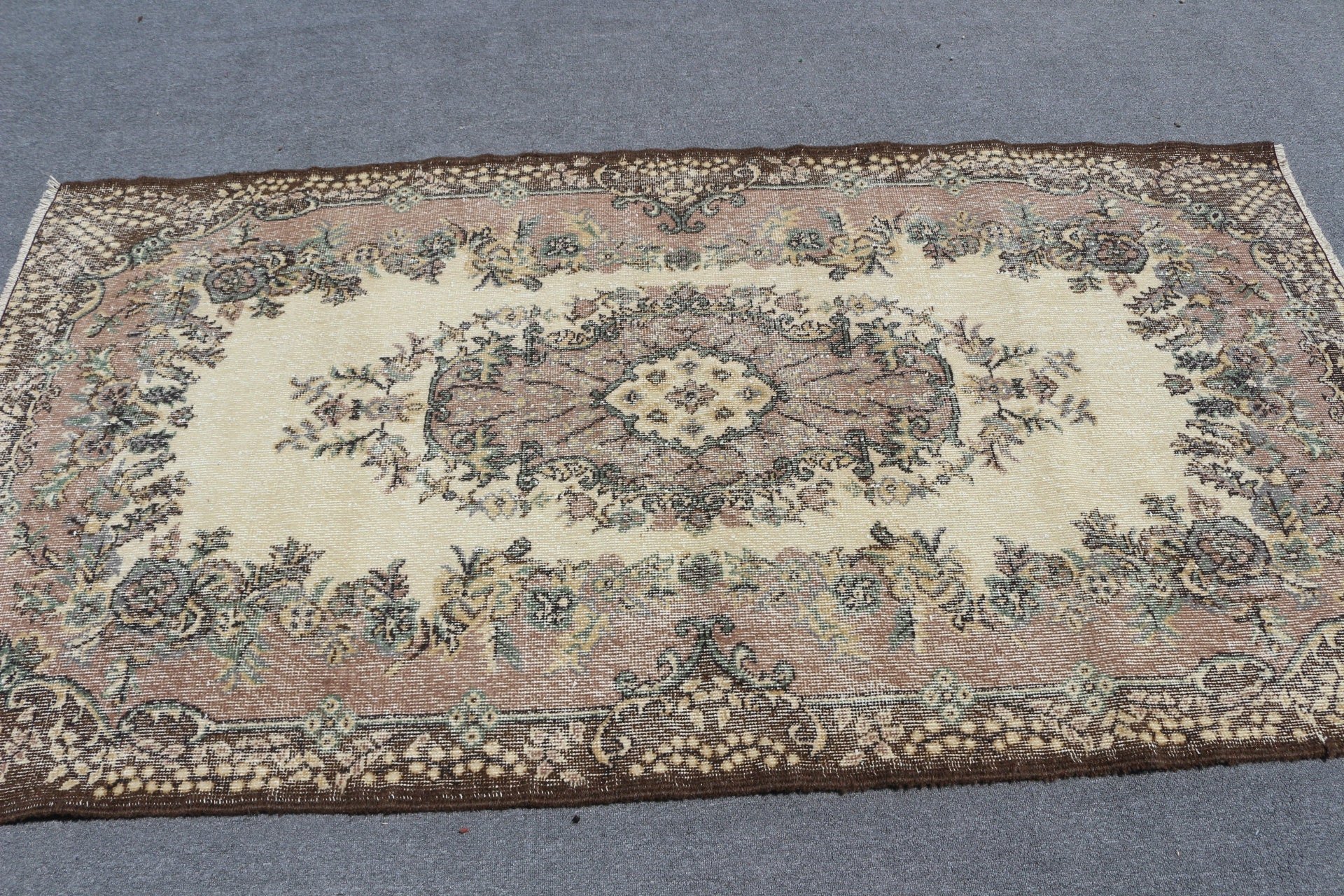 3.9x7.1 ft Area Rug, Oushak Rug, Abstract Rug, Dining Room Rug, Nursery Rug, Vintage Rug, Turkish Rug, Beige Moroccan Rug