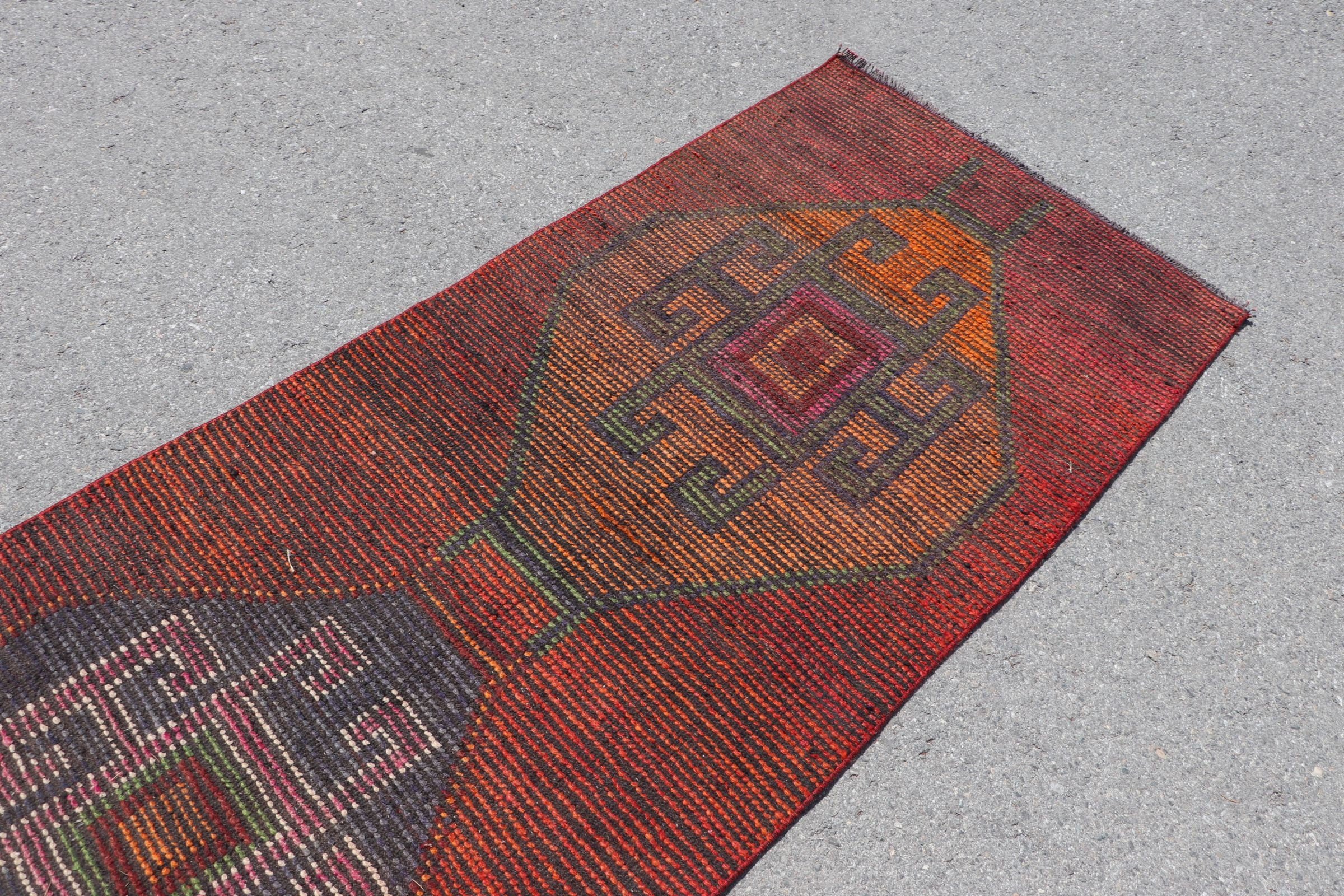 Aztec Rug, Floor Rugs, 3x9.2 ft Runner Rug, Red Bedroom Rug, Turkish Rug, Wool Rug, Corridor Rug, Rugs for Kitchen, Stair Rug, Vintage Rug