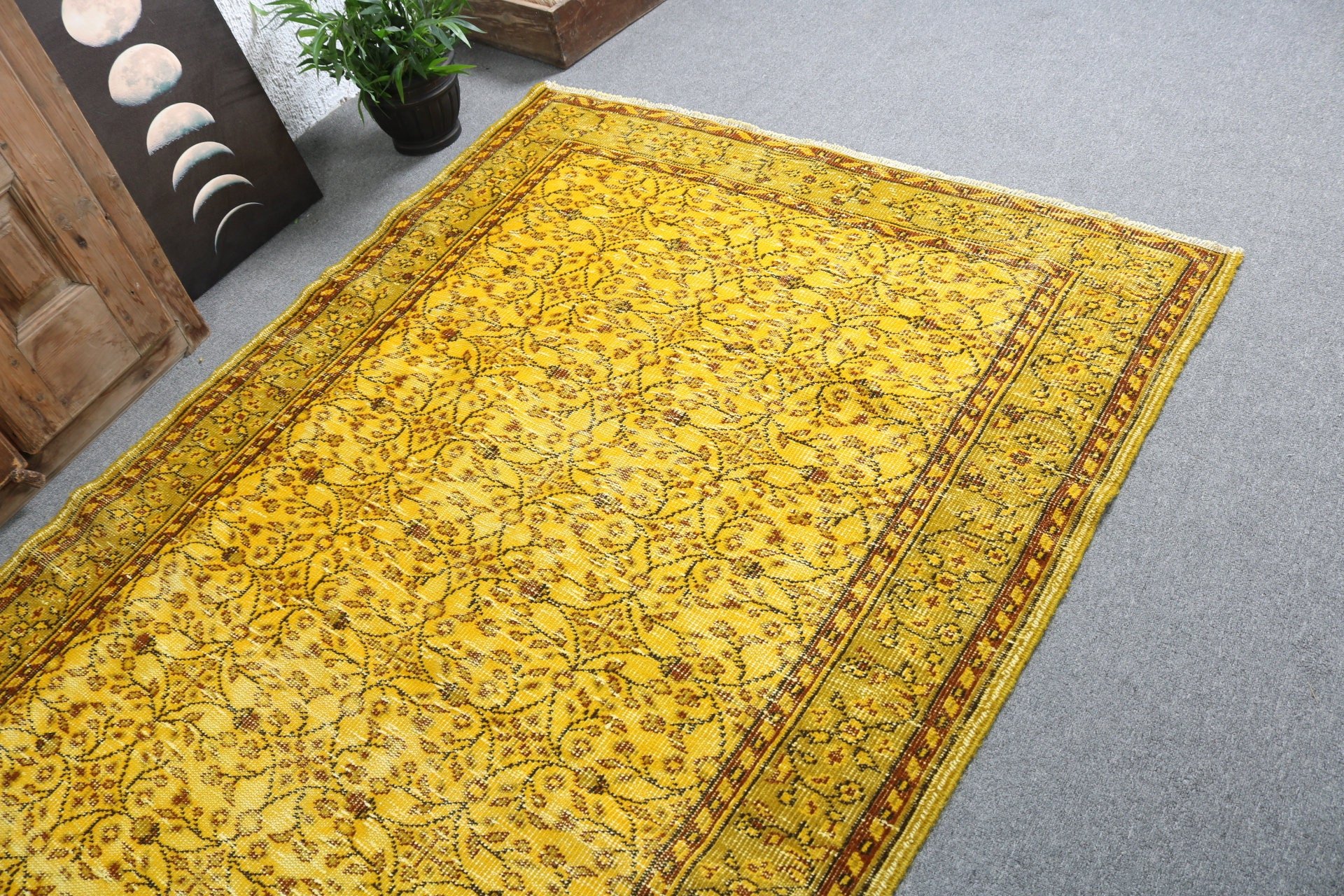 4.7x8.6 ft Large Rugs, Moroccan Rugs, Turkish Rug, Anatolian Rugs, Yellow Floor Rug, Vintage Rug, Dining Room Rugs, Living Room Rug