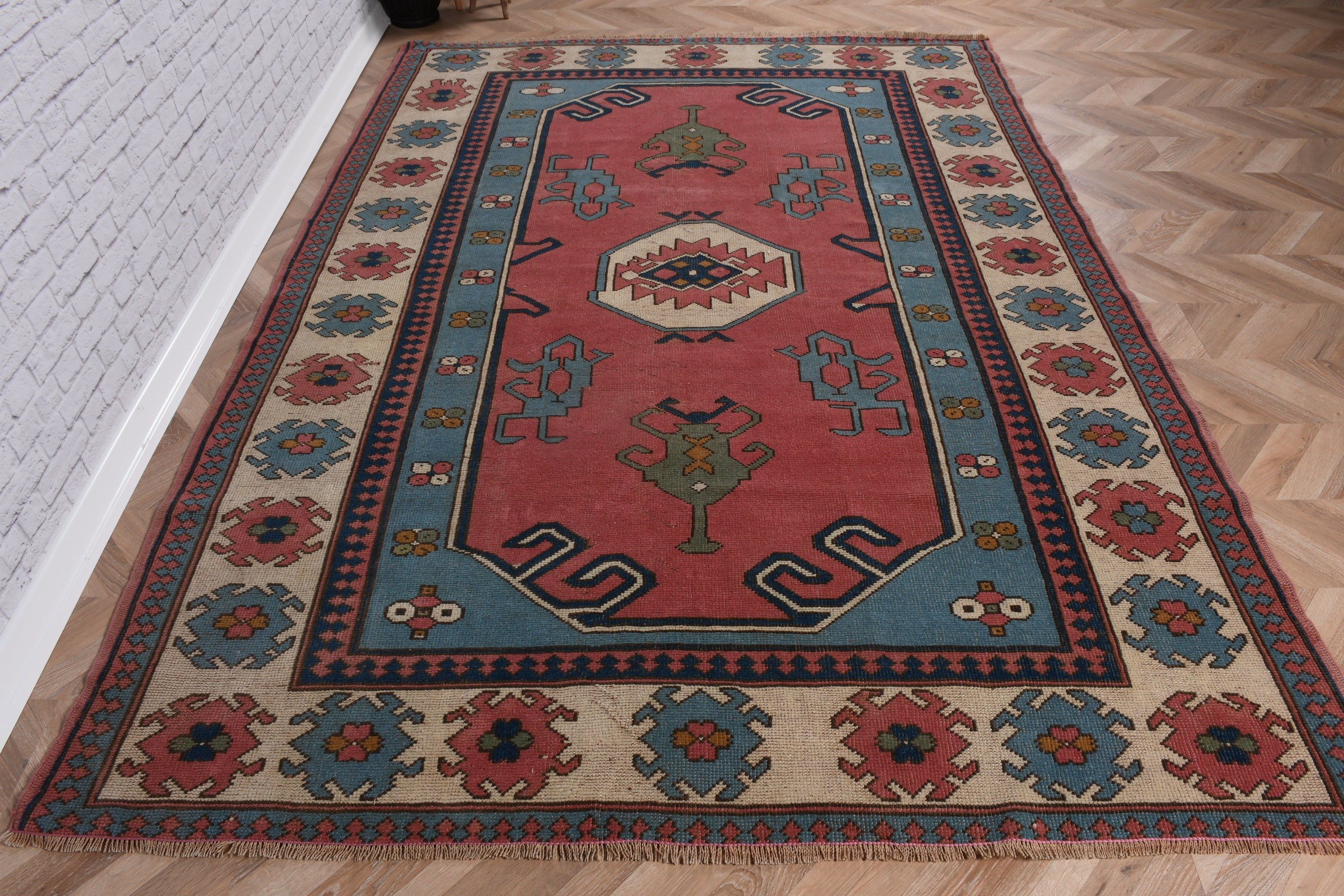 Kırmızı Anadolu Halıları, Fas Halıları, Türk Halısı, 6x8.4 ft Büyük Halı, Büyük Oushak Halısı, Vintage Halılar, Büyük Boho Halısı