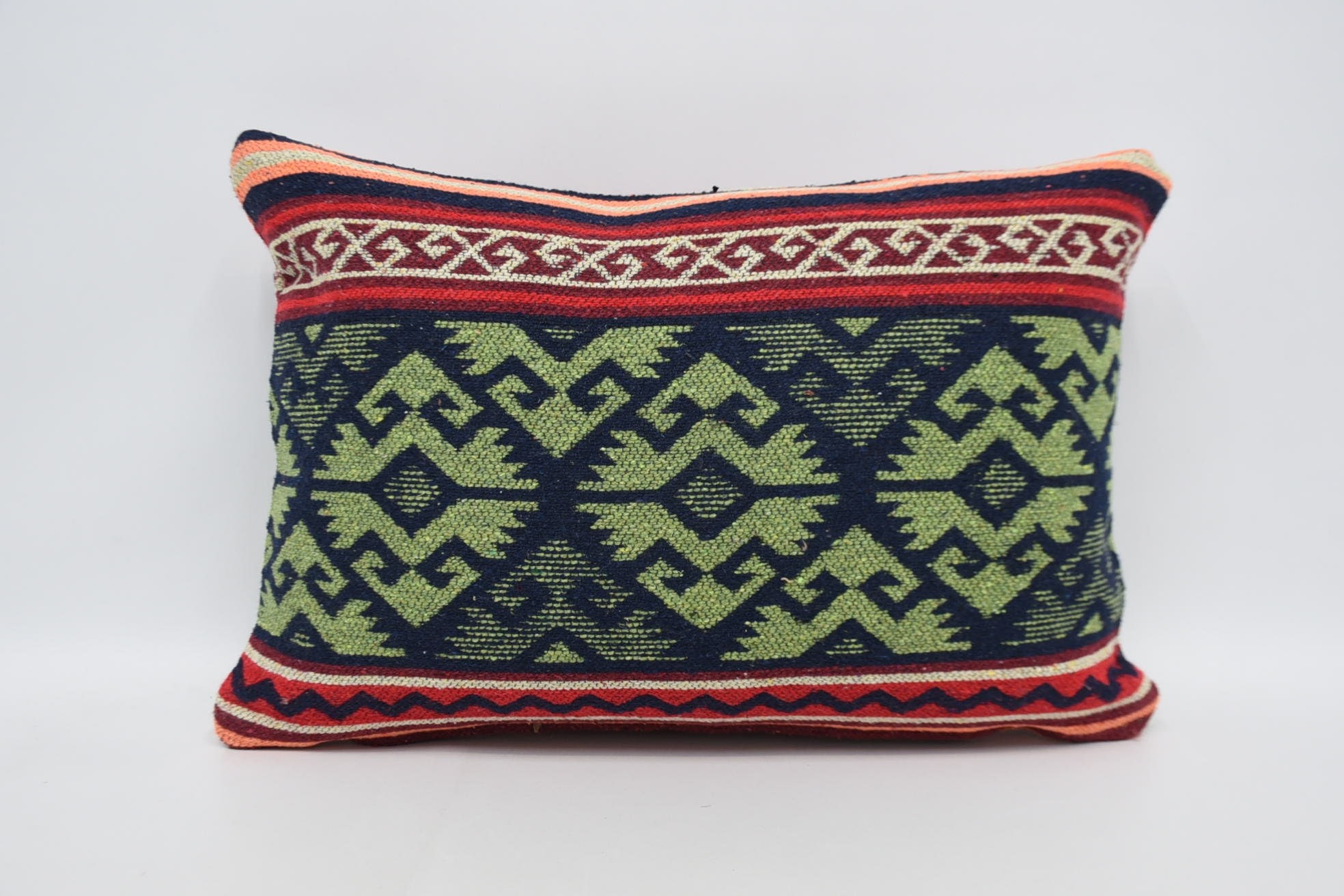 Lounge Throw Cushion, Pillow for Couch, 16"x24" Green Pillow Sham, Ethnical Kilim Rug Pillow, Kilim Pillow, Living Room Throw Cushion Case