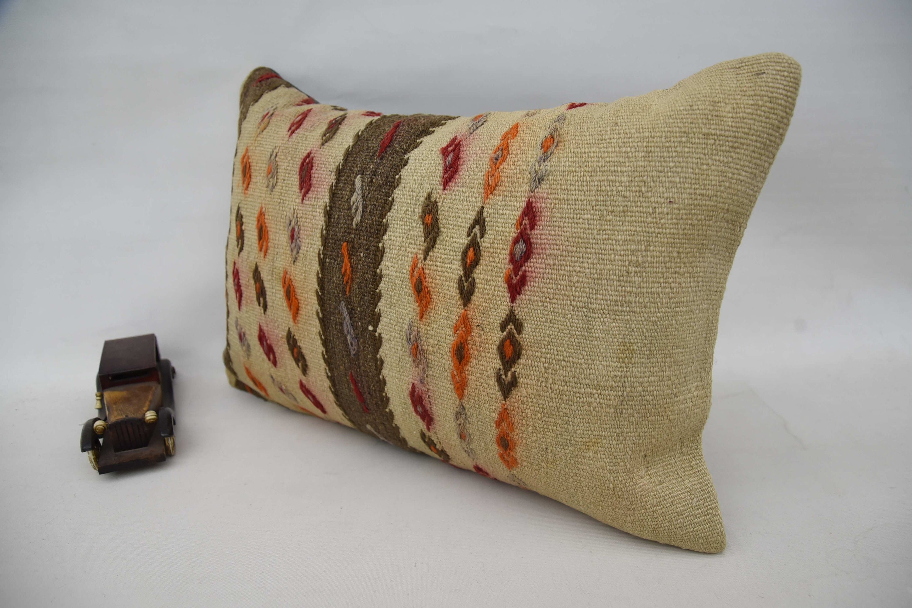 Vintage Kilim Pillow, Turkish Kilim Pillow, Bohemian Cushion Pillow Case, Kilim Pillow Cover, 16"x24" Beige Cushion