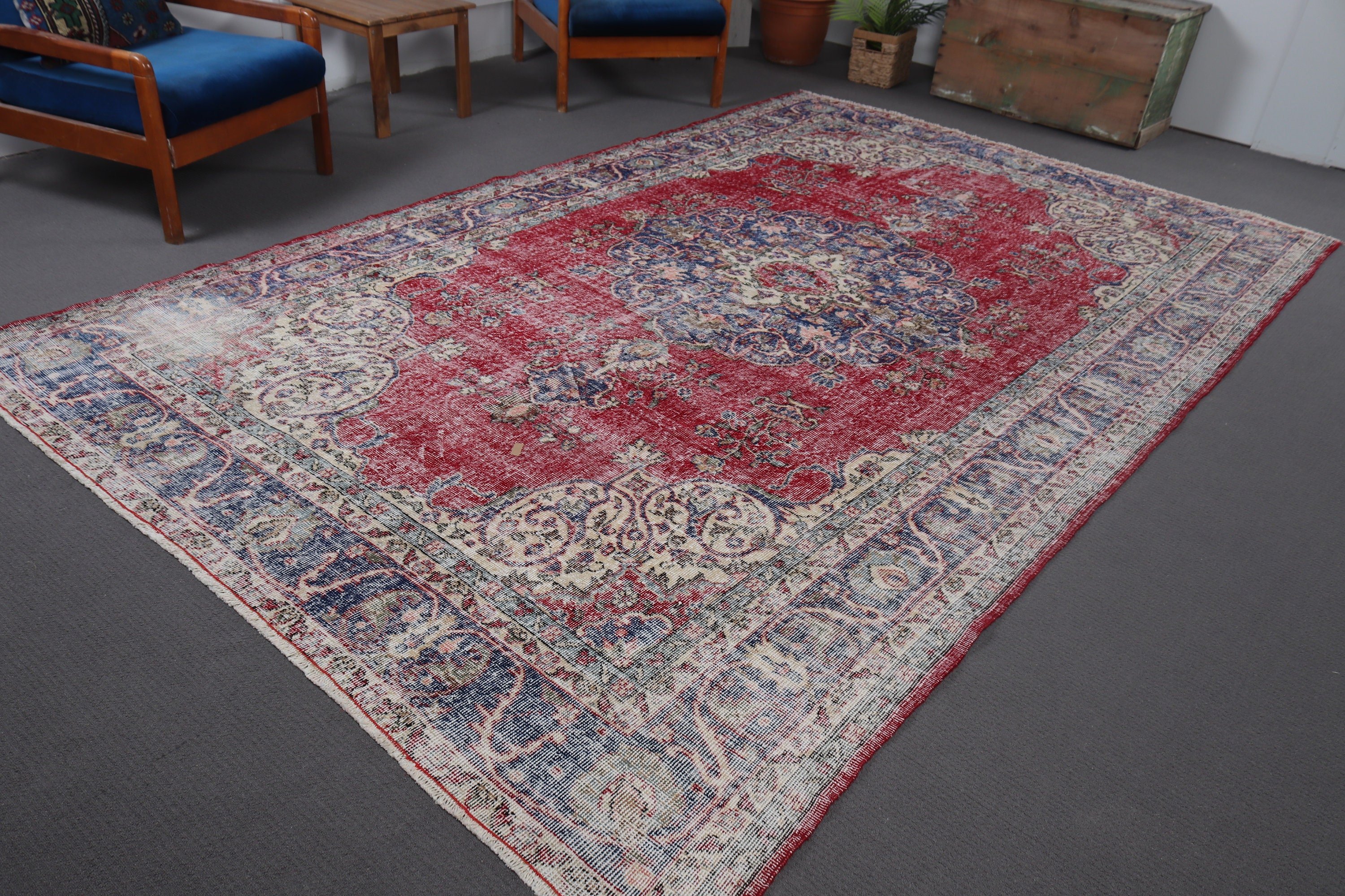 7.1x11.2 ft Oversize Rug, Floor Rug, Turkish Rugs, Blue Bedroom Rug, Vintage Rug, Oversize Vintage Rugs, Salon Rug, Antique Rugs, Boho Rugs