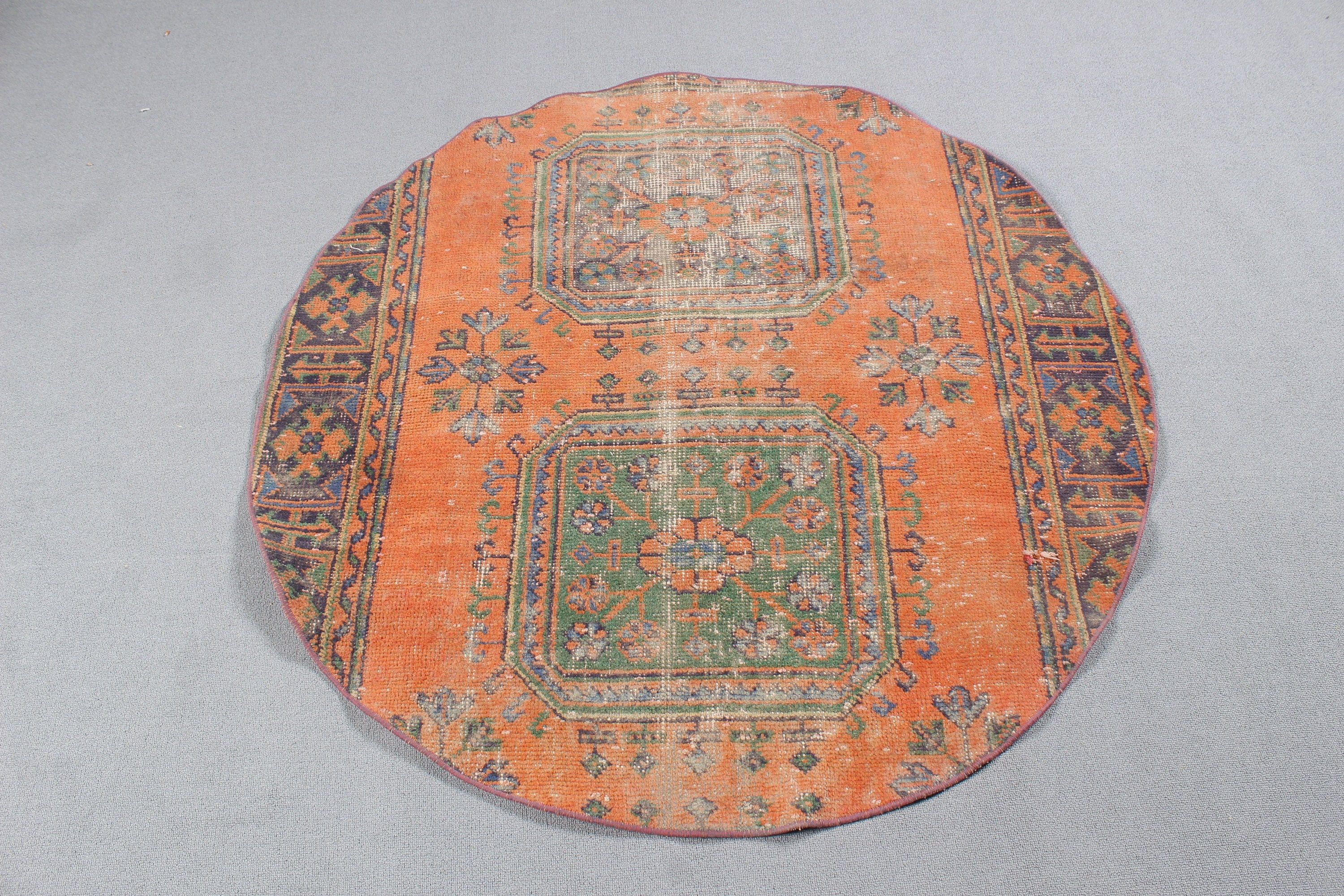 Orange Home Decor Rugs, Vintage Rug, Turkish Rugs, Vintage Decor Rugs, Decorative Rug, Kitchen Rugs, 4.2x4.3 ft Accent Rugs