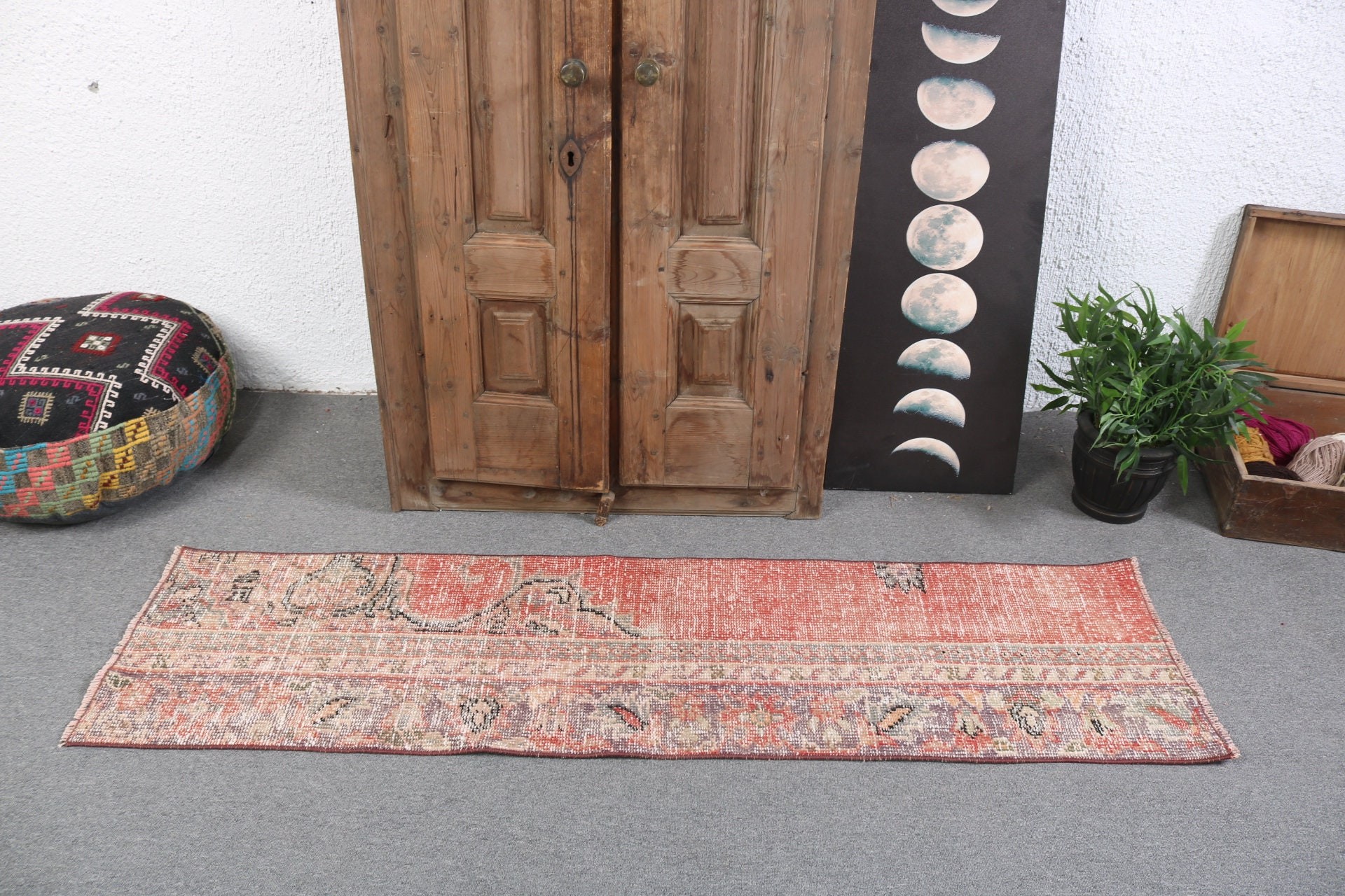 1.6x6 ft Runner Halıları, Koridor Halısı, Uzun Yolluk Halısı, Yer Halısı, Türk Halıları, Kırmızı Geometrik Halı, Etnik Halılar, Vintage Halı